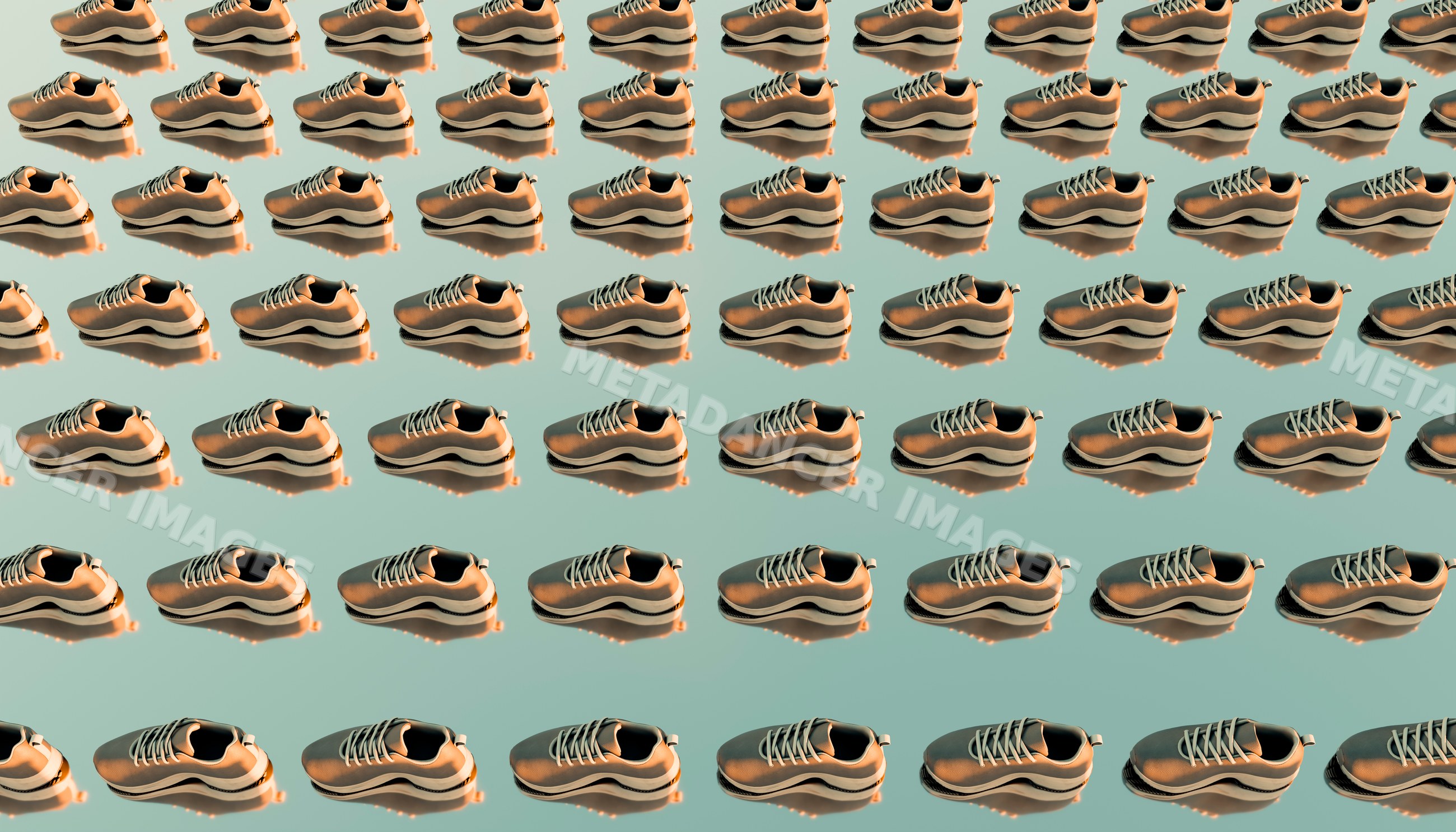 Multiple pairs of neutral-colored running shoes