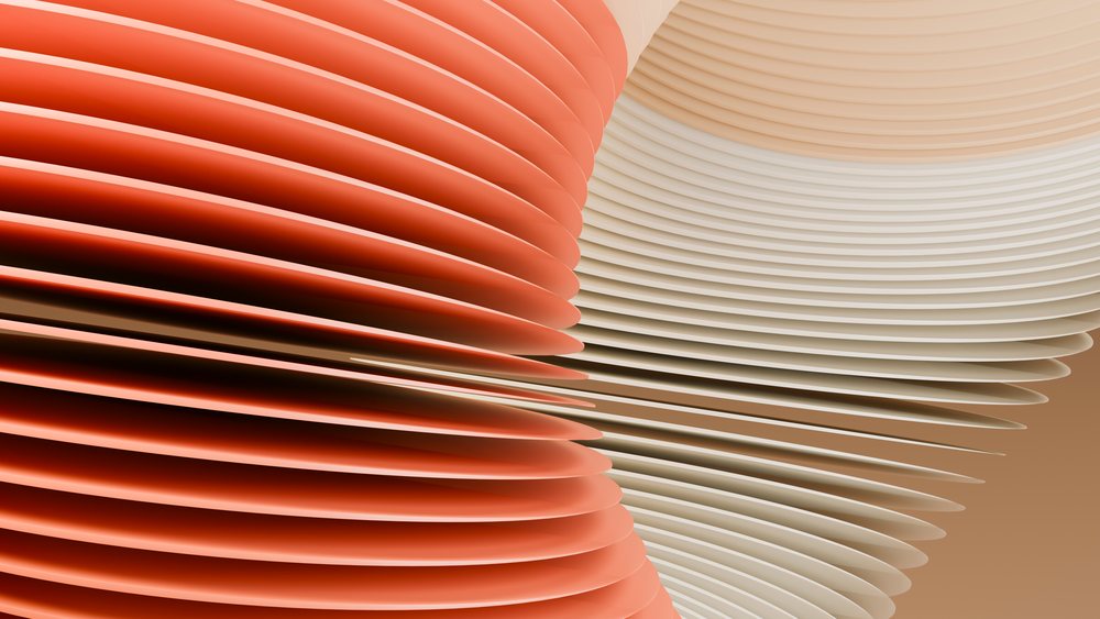 Abstract flowing layered orange and beige curved shapes digital
