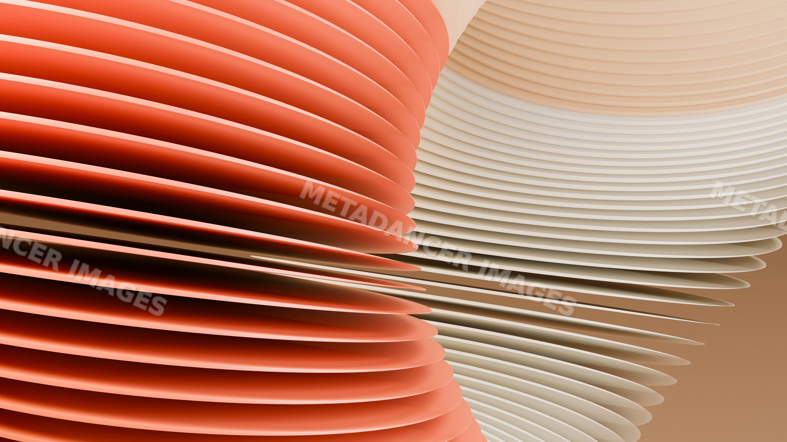 Abstract flowing layered orange and beige curved shapes digital