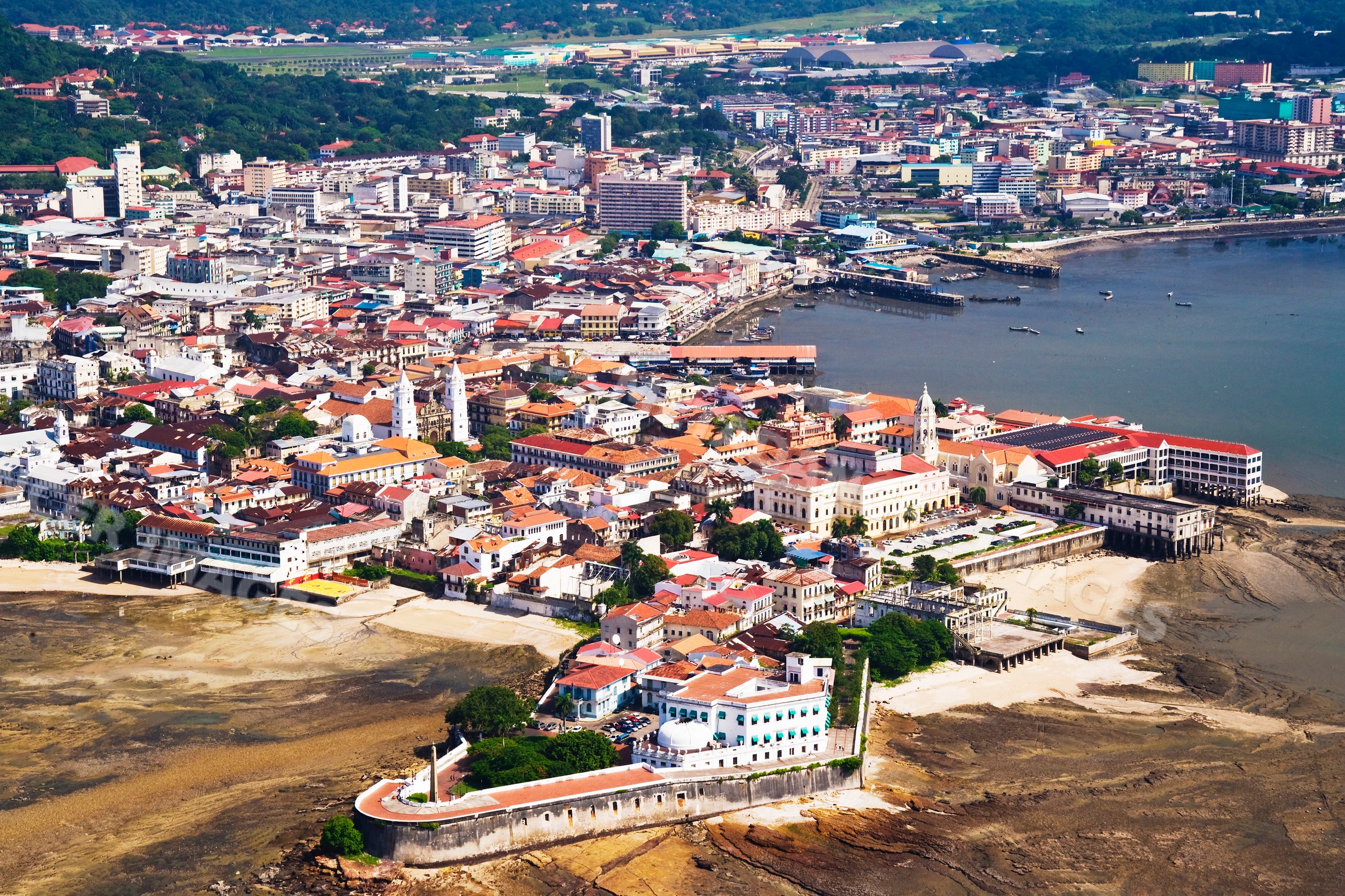 Aerial view of casco viejo historic district panama