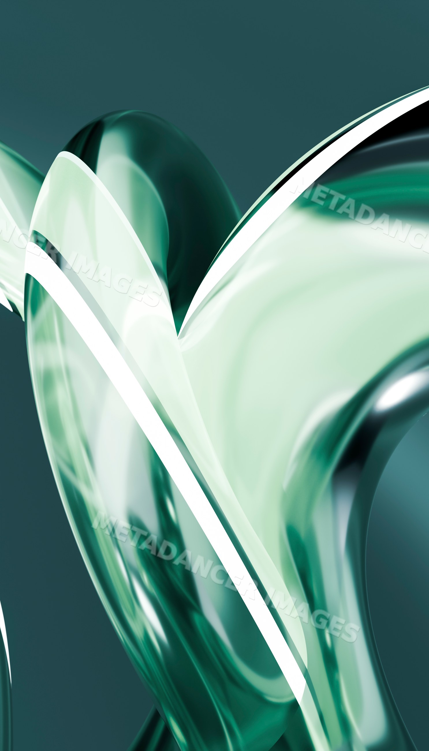 Abstract twisted glossy shape with smooth green curved forms