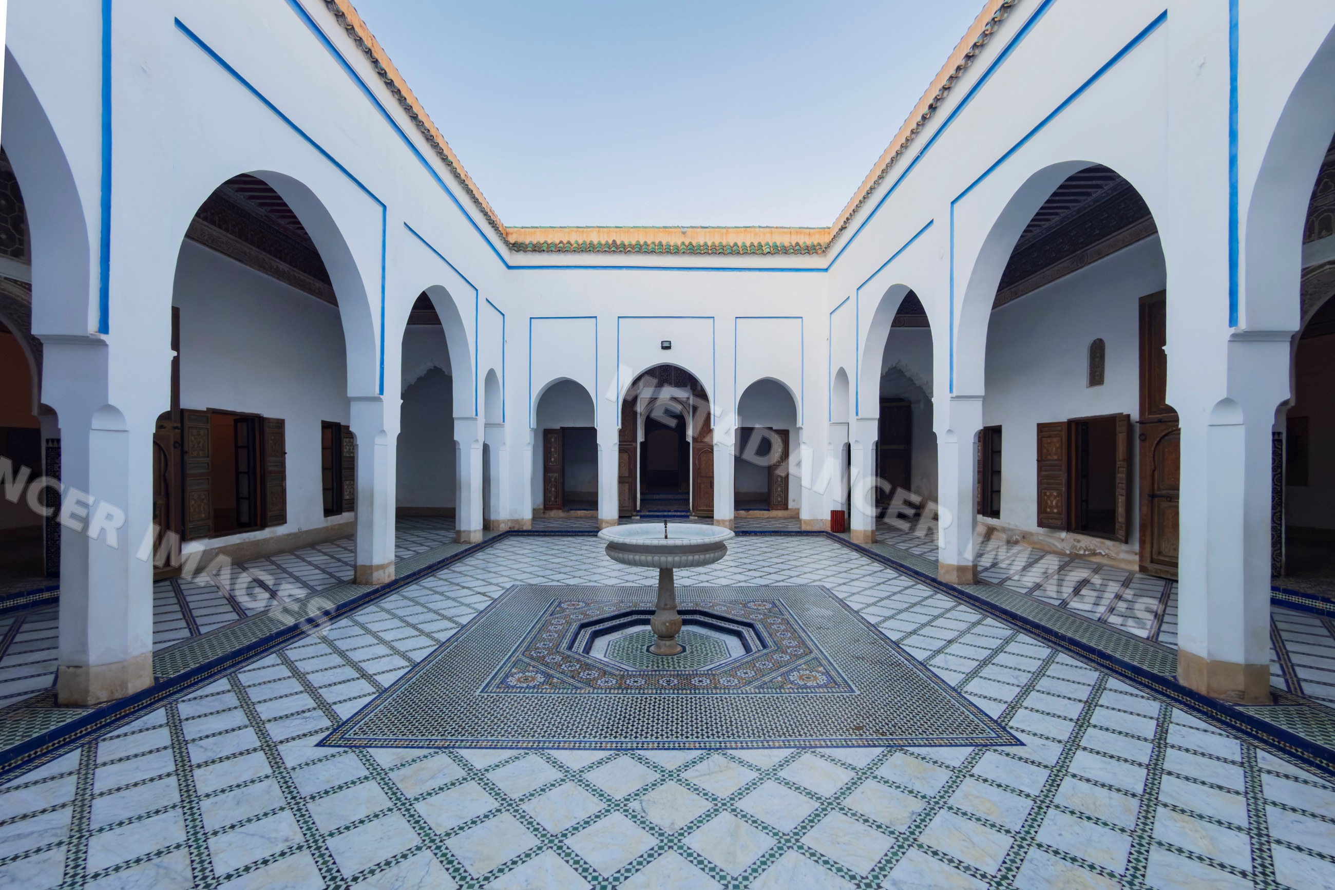 Courtyard with decorative fountain at Bahia Palace, marrakech, Morocco