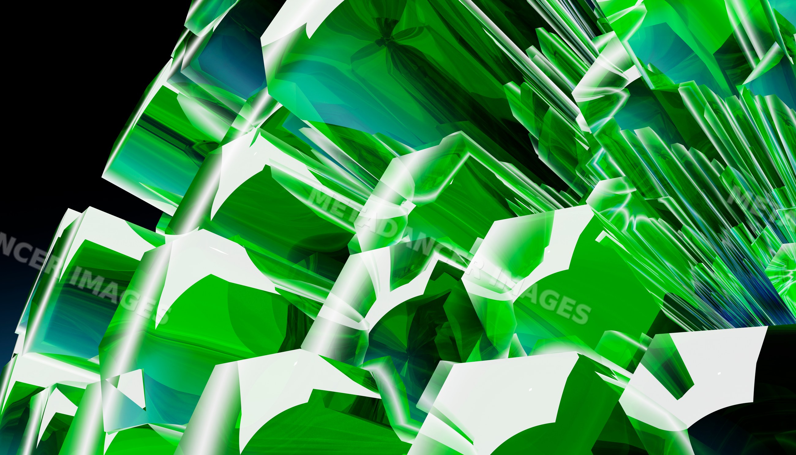 Close-up of vibrant green transparent crystal cluster with geometric