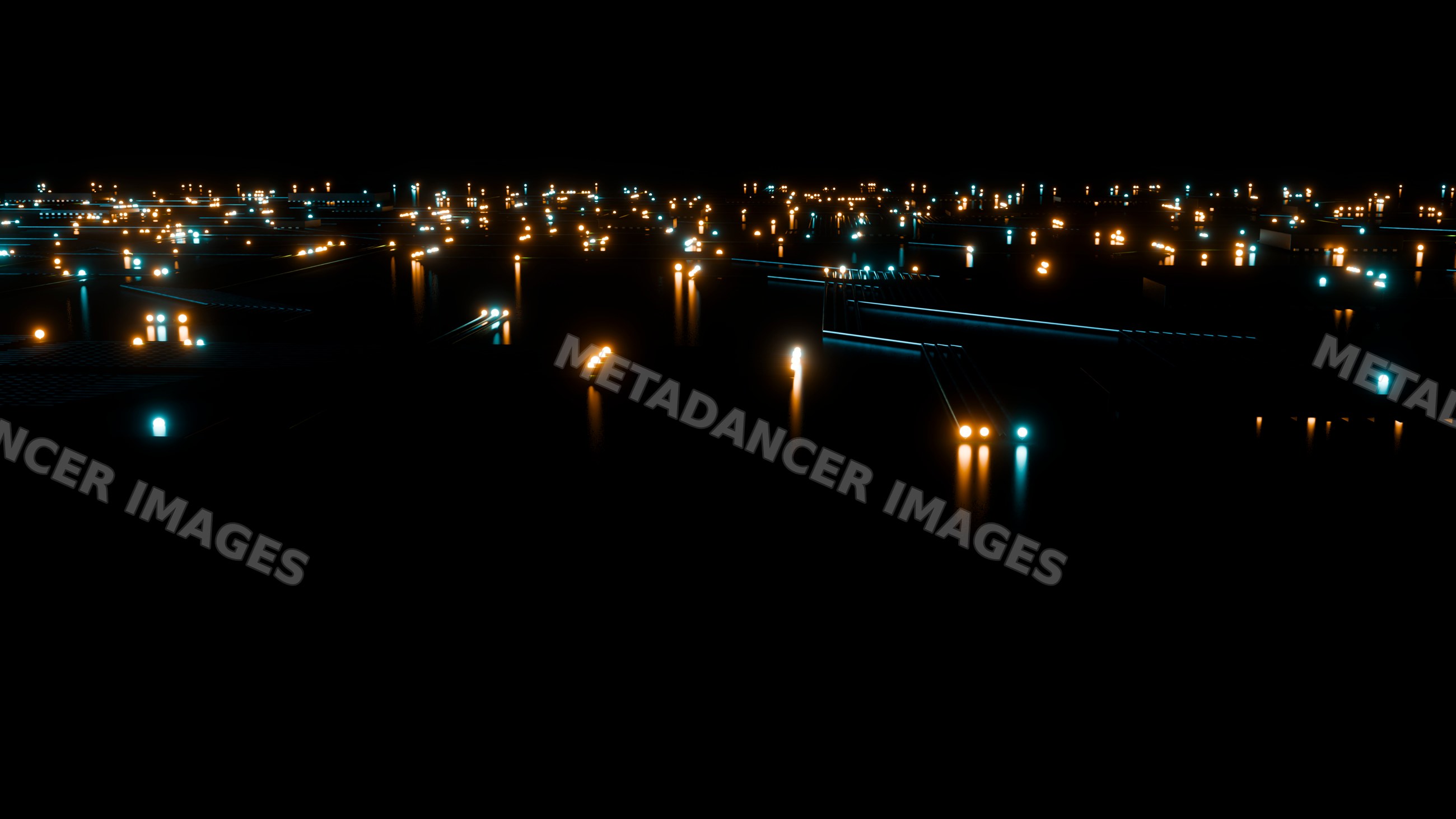 Glowing abstract digital circuit with blue and orange lights