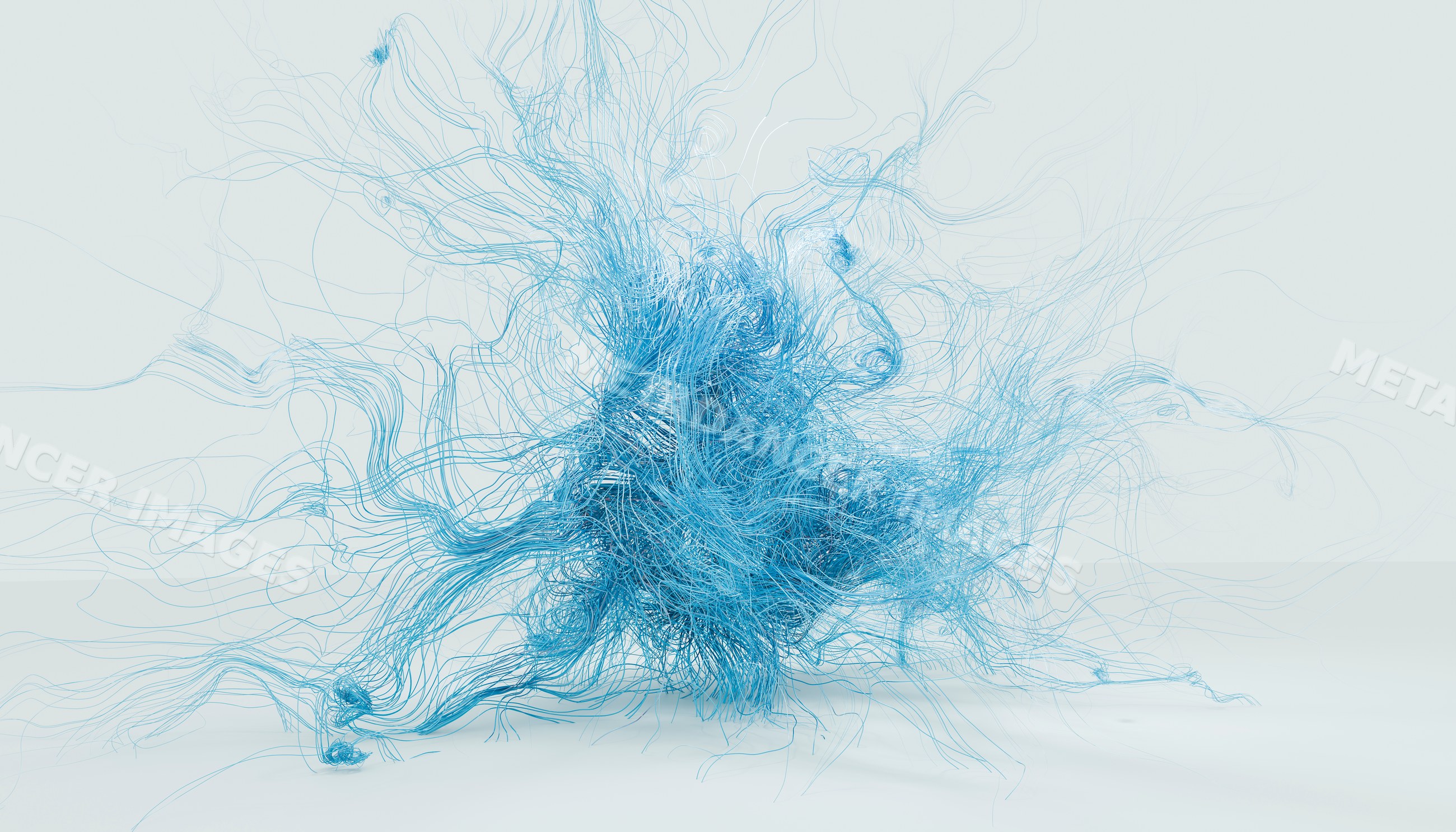 Blue flowing digital lines forming complex abstract structure