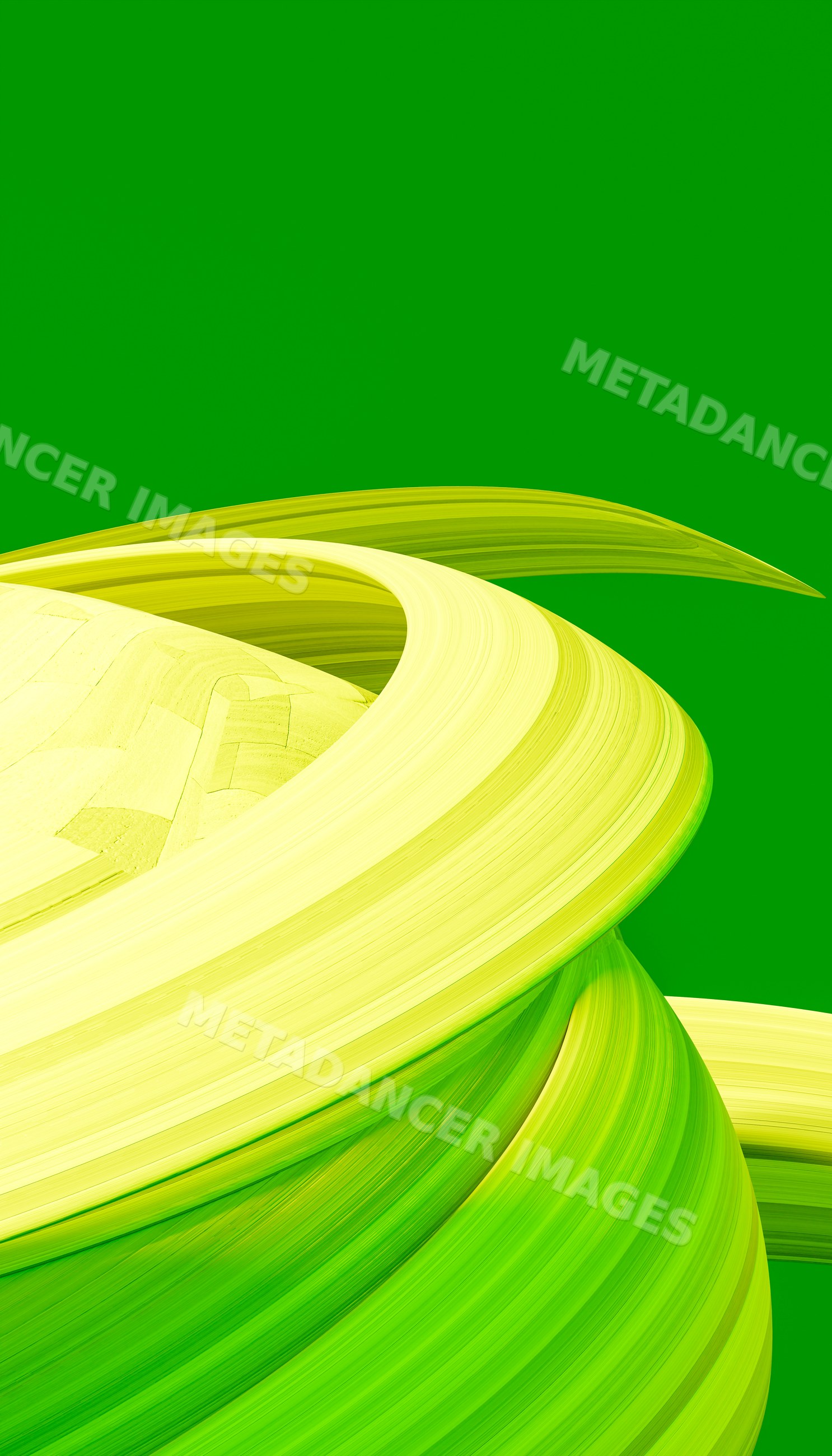 Yellow and green smooth curved abstract shapes on bright green
