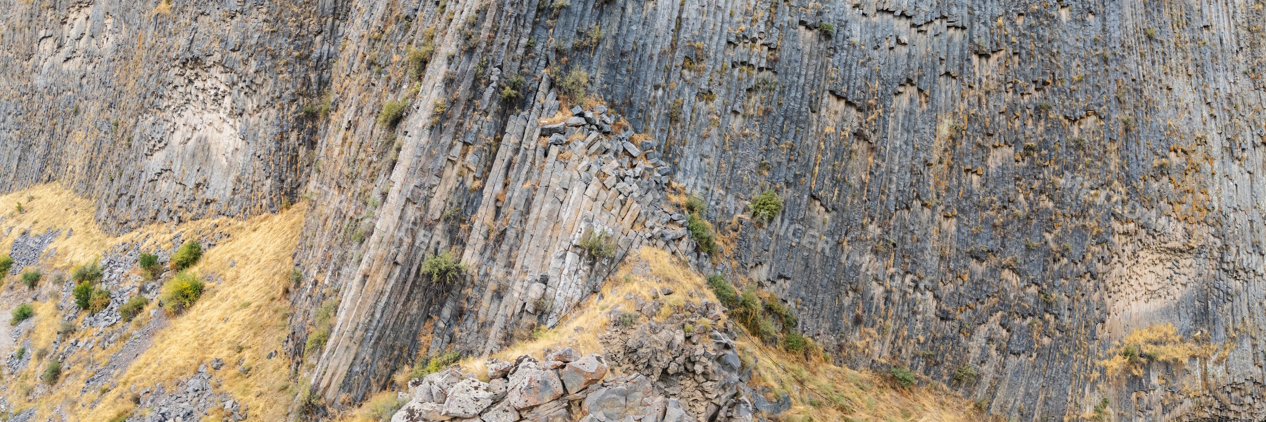 Basalt columns rock formation at Garni Gorge below garni temple
