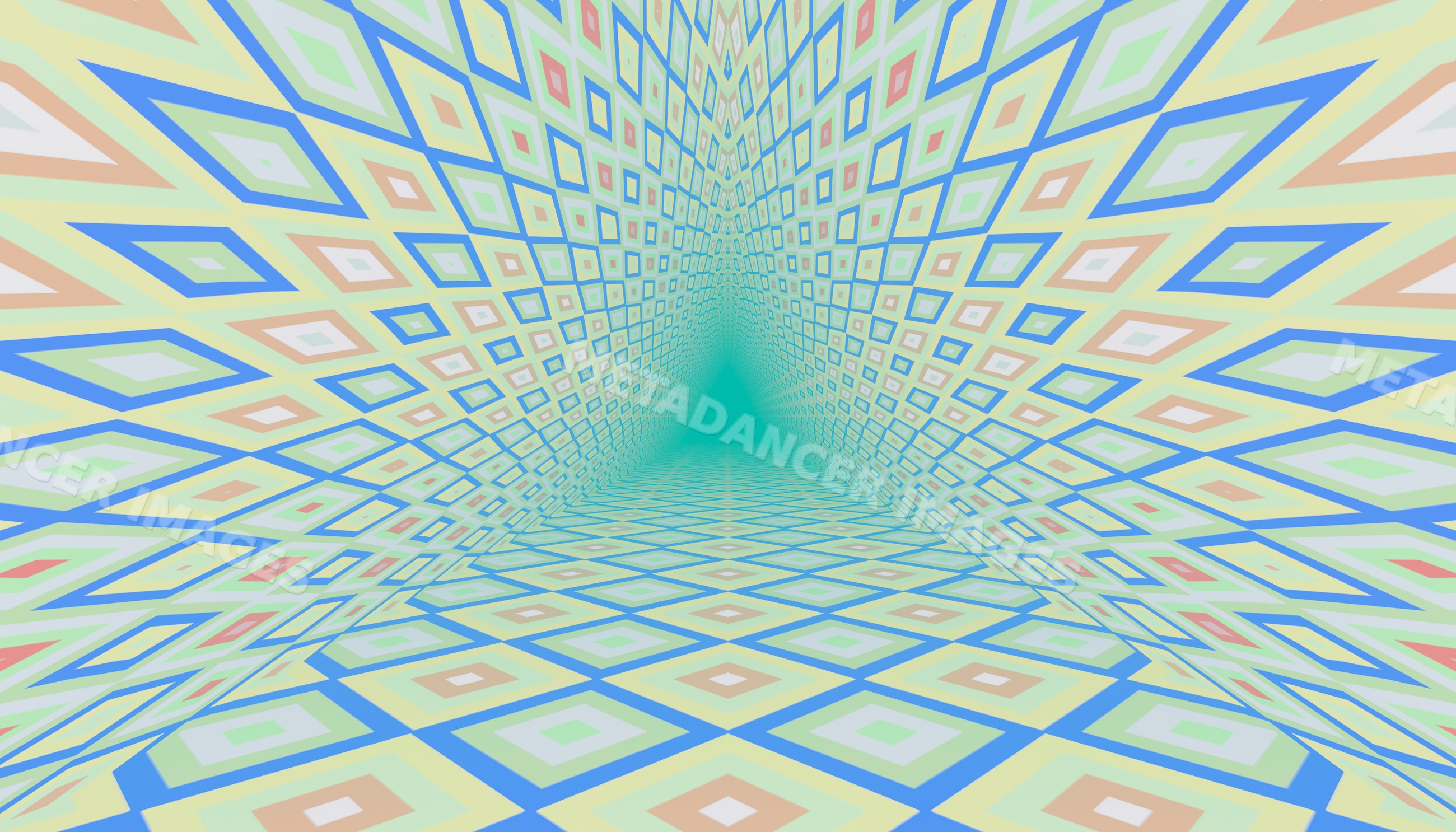 Abstract tunnel with colorful diamond-shaped geometric patterns