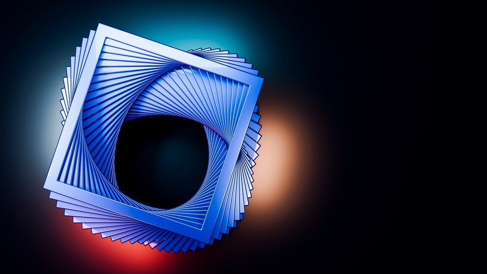 Abstract blue 3d geometric sculpture with rotated square frames