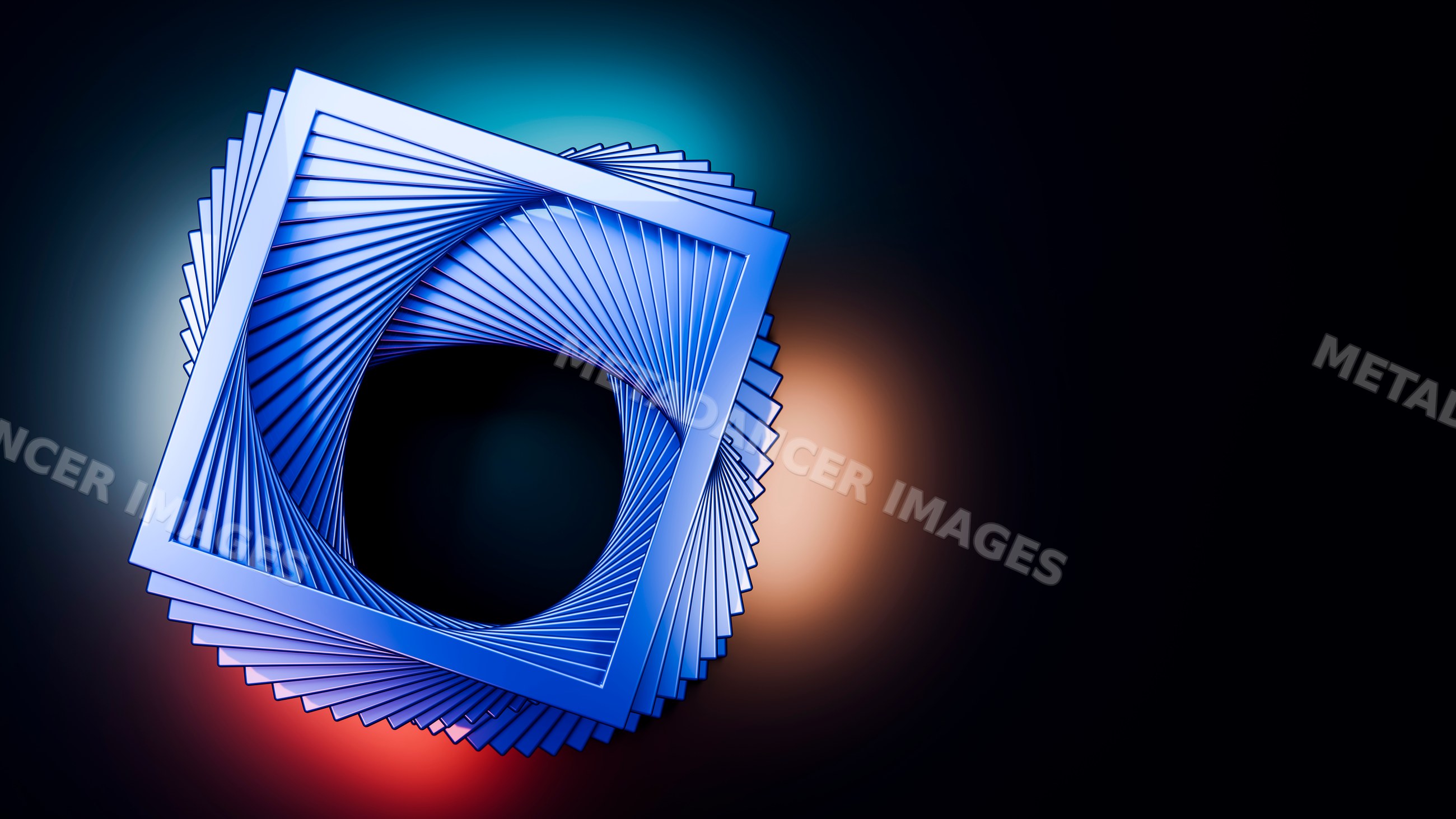 Abstract blue 3d geometric sculpture with rotated square frames