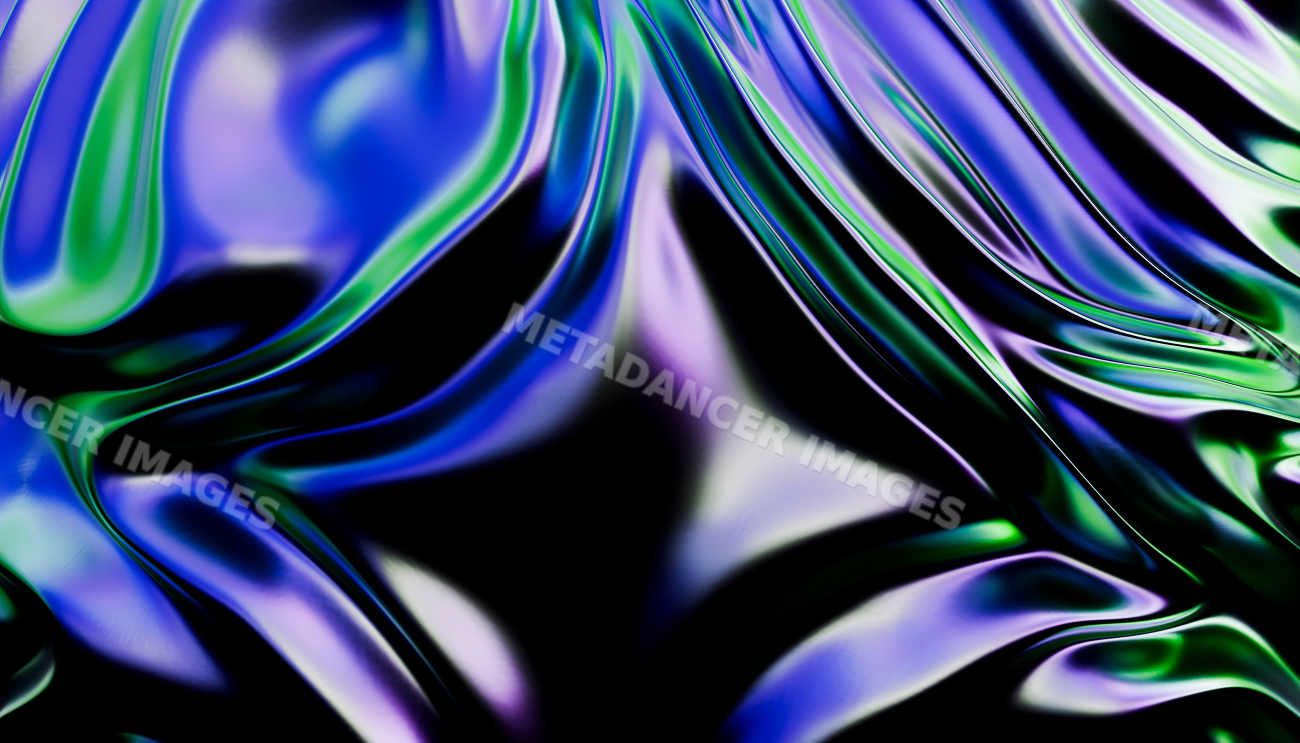 Abstract close-up of glossy fluid shapes in blue green and purple