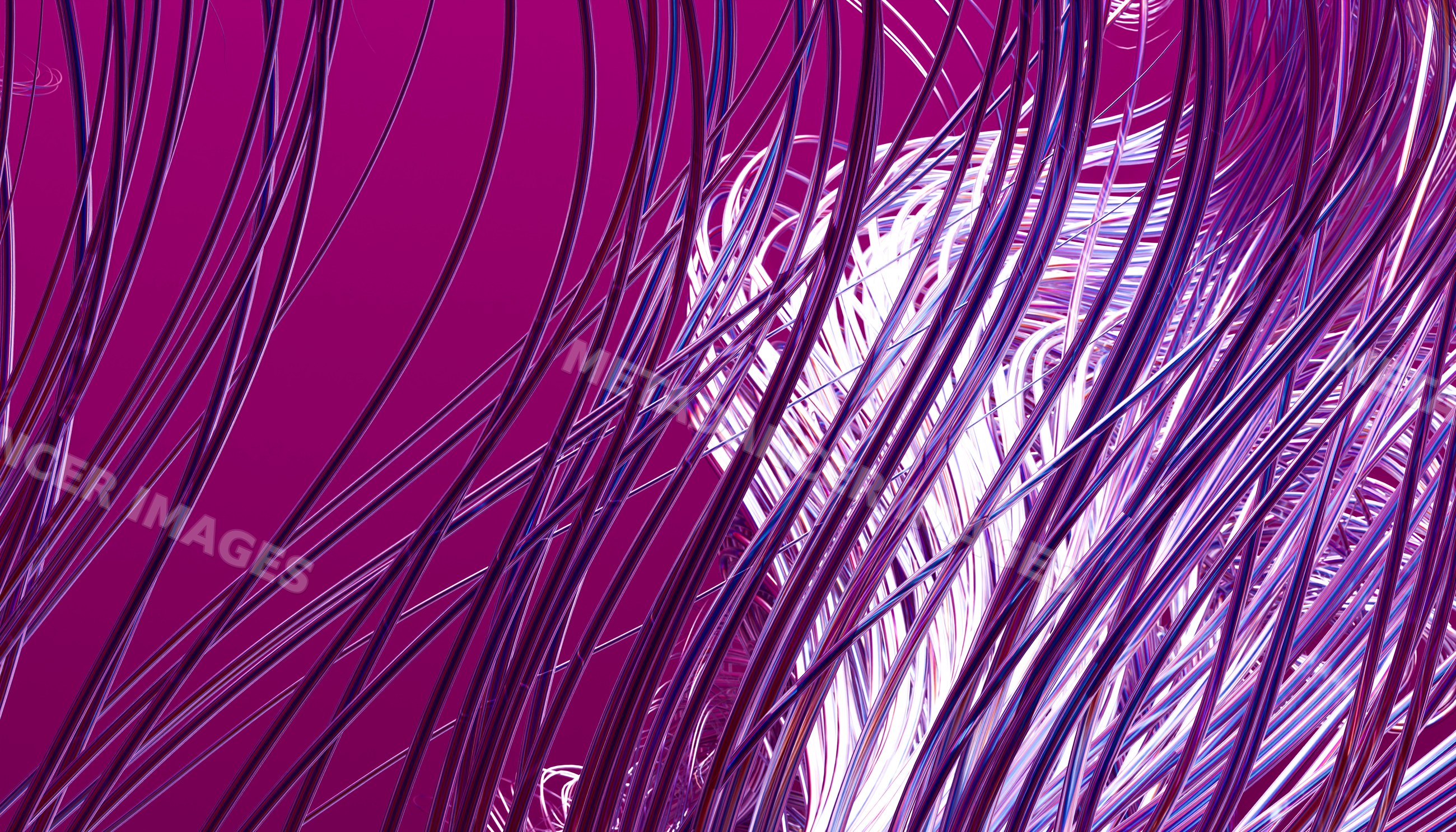 Abstract shiny metallic curved wires on purple background