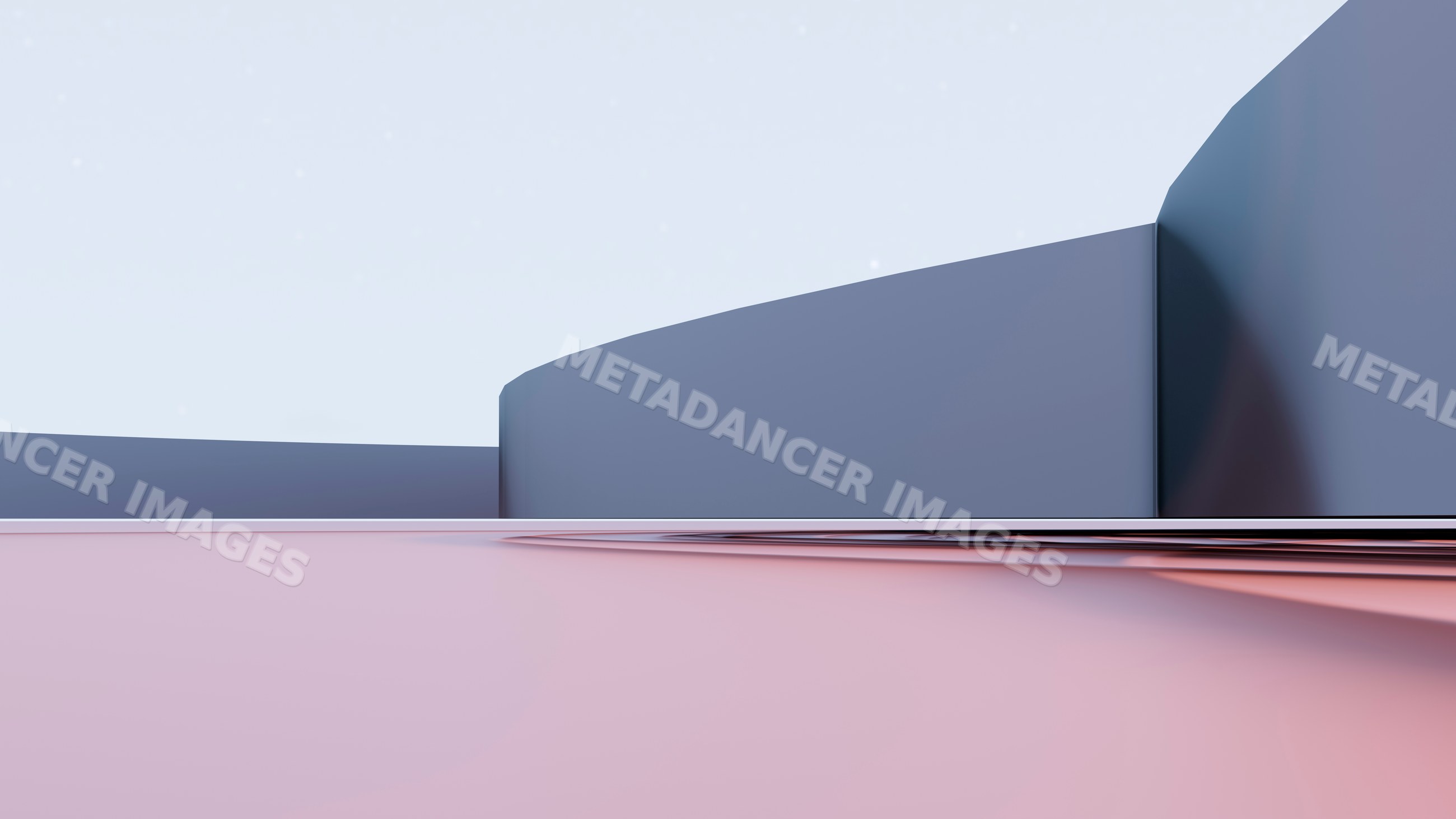 Curved modern blue architectural building exterior with smooth pink
