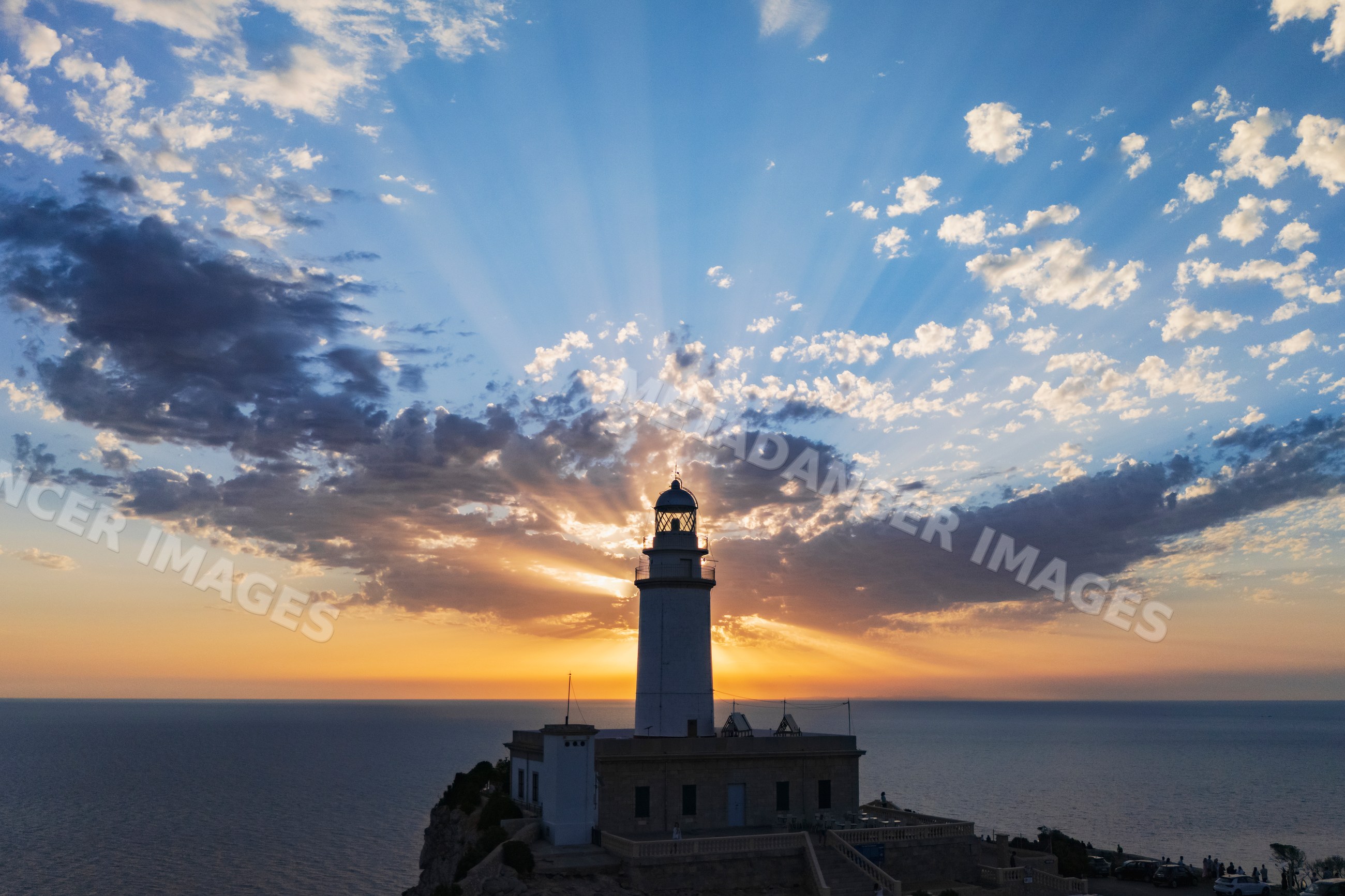 Lighthouse at cap de formentor at sunrise over the sea in Mallorca