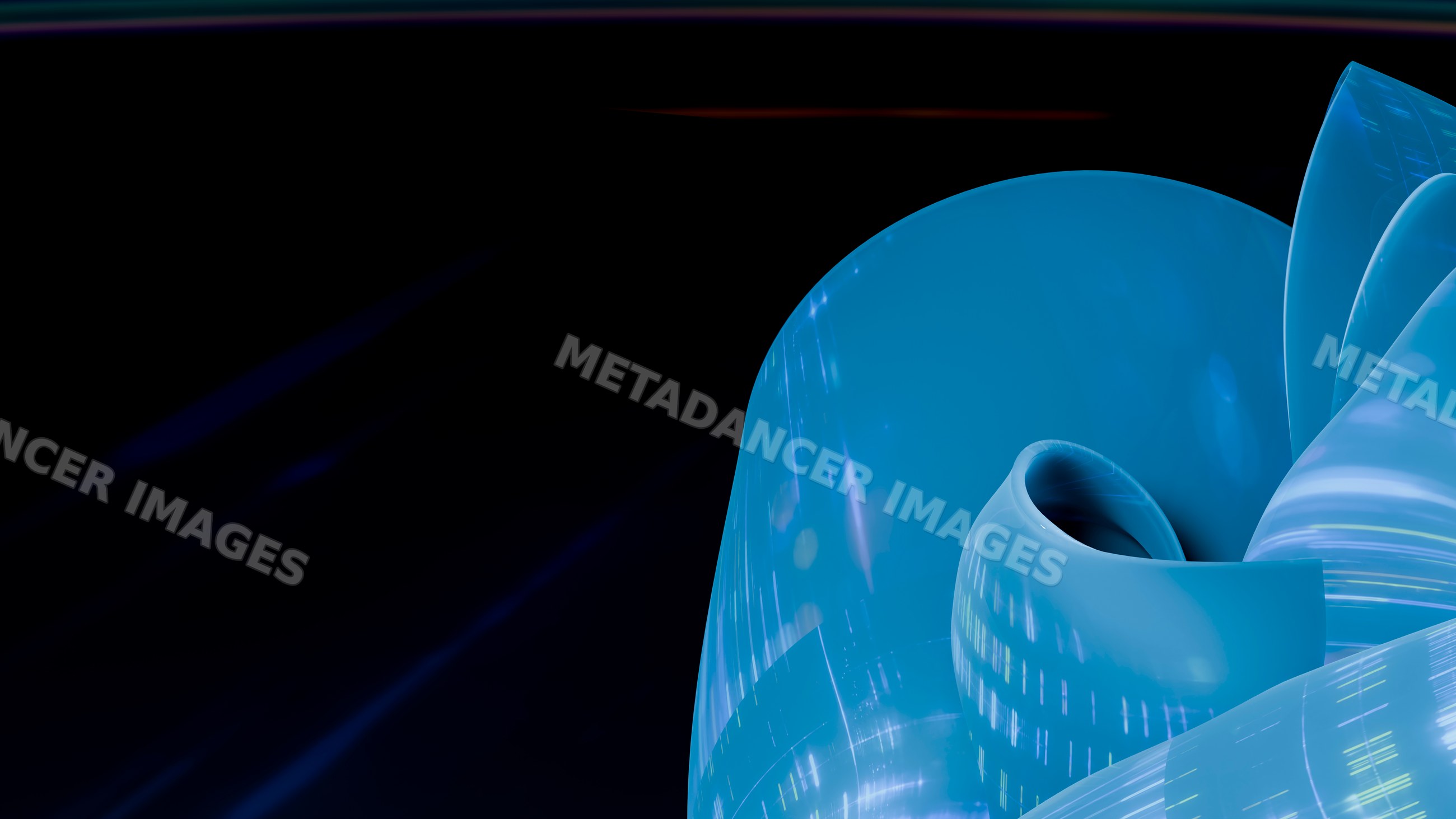 Blue abstract sculpture with curved glossy shapes