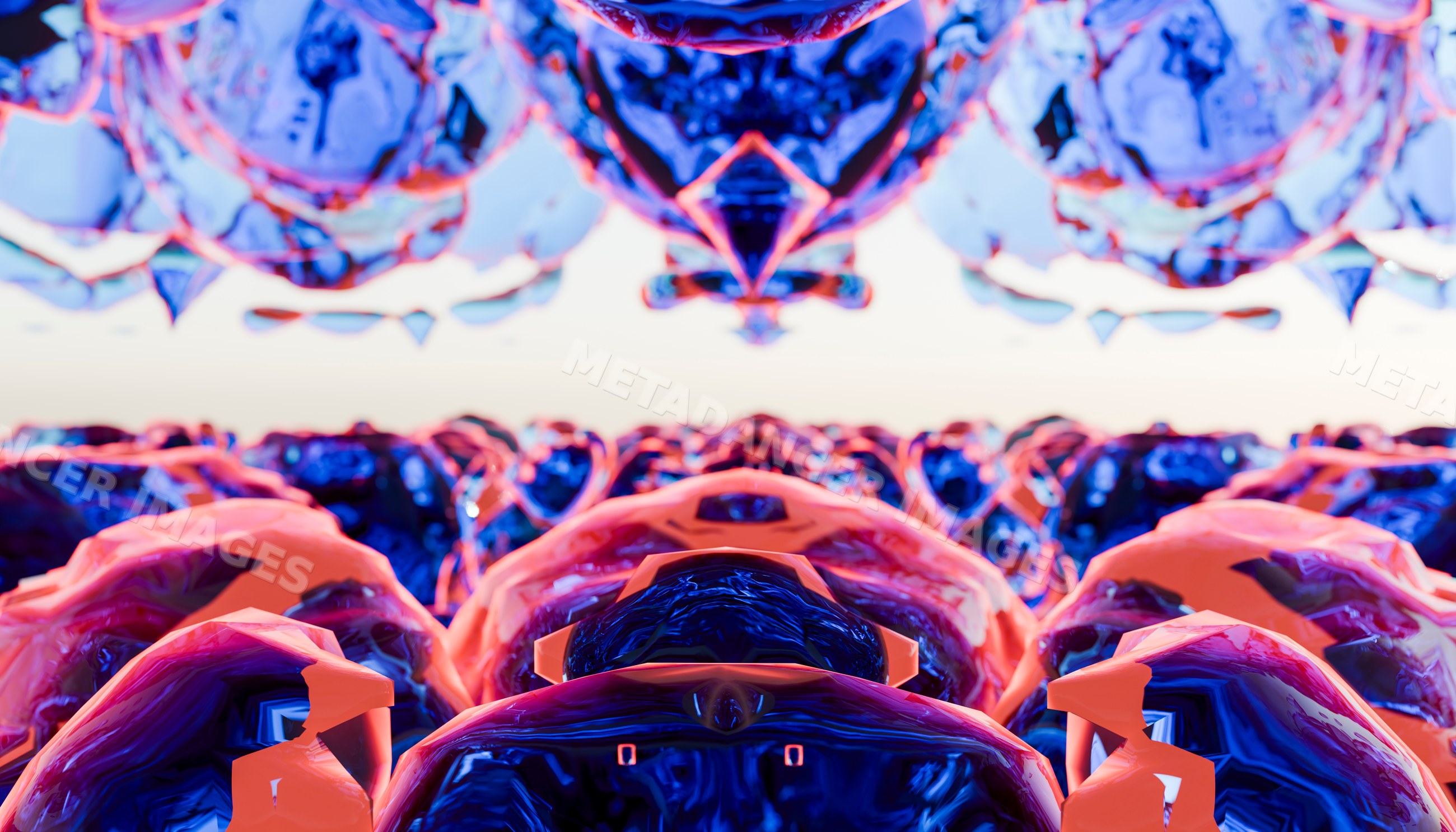 Abstract symmetrical blue and red 3d digital shapes
