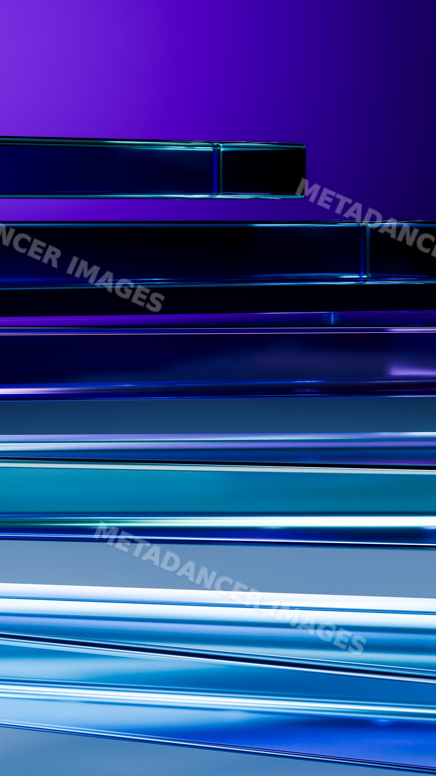 Abstract layered blue glass shapes with purple backdrop illustration