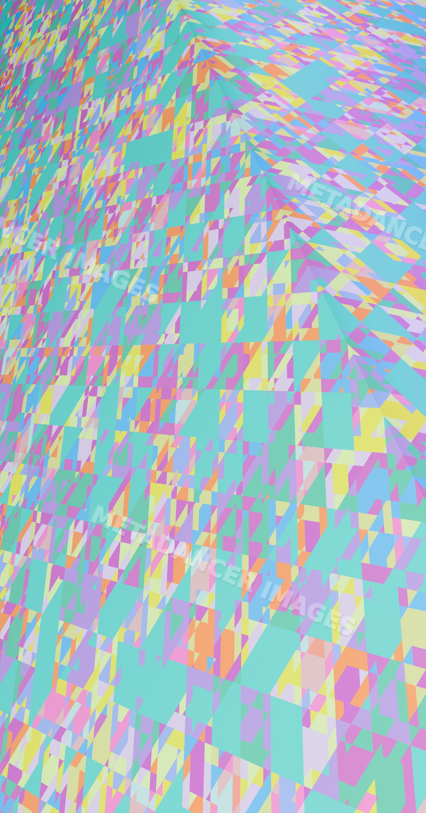 An abstract digital pattern composed of colorful geometric shapes
