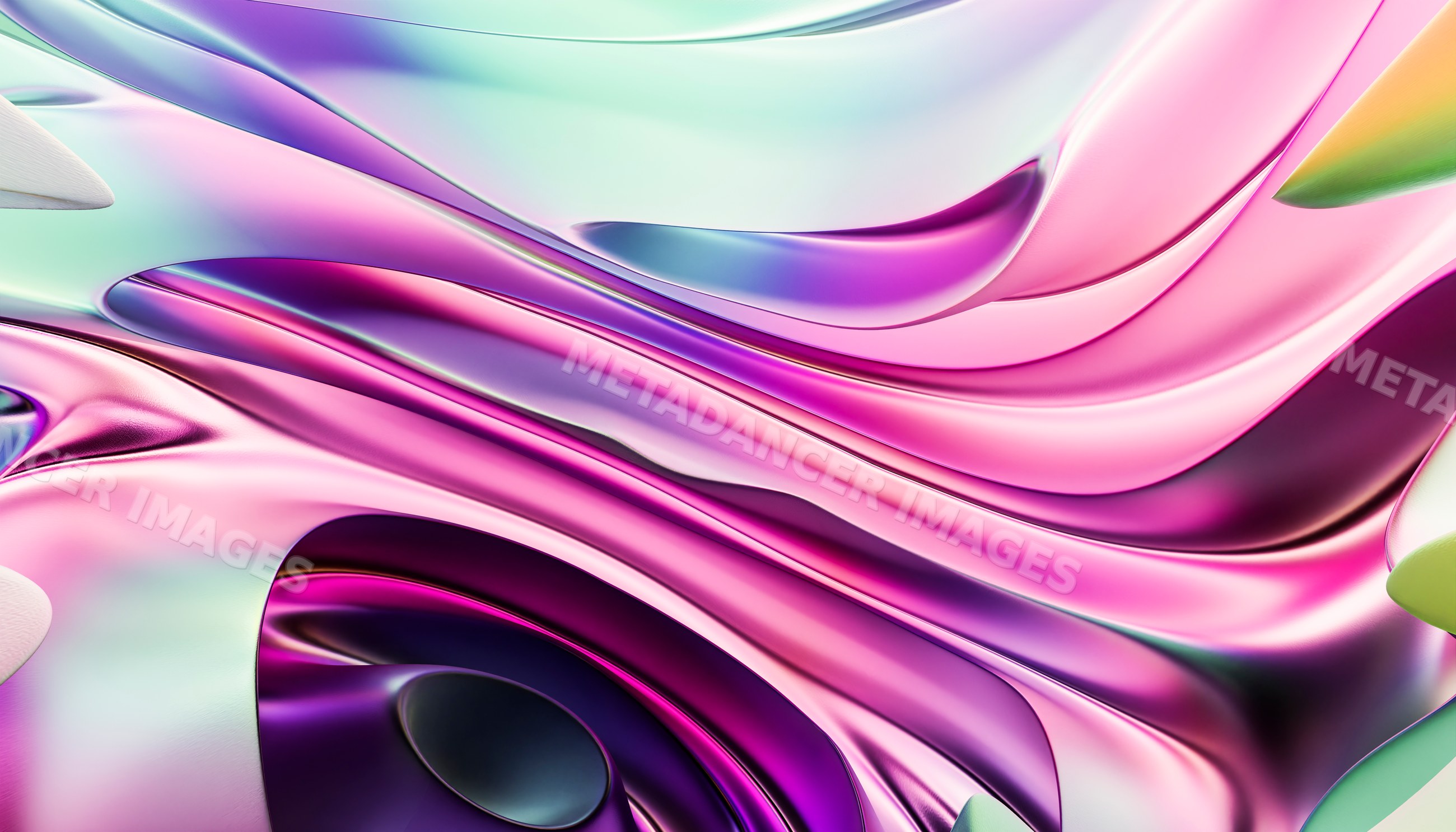 Abstract colorful flowing liquid metal shapes with iridescent surface