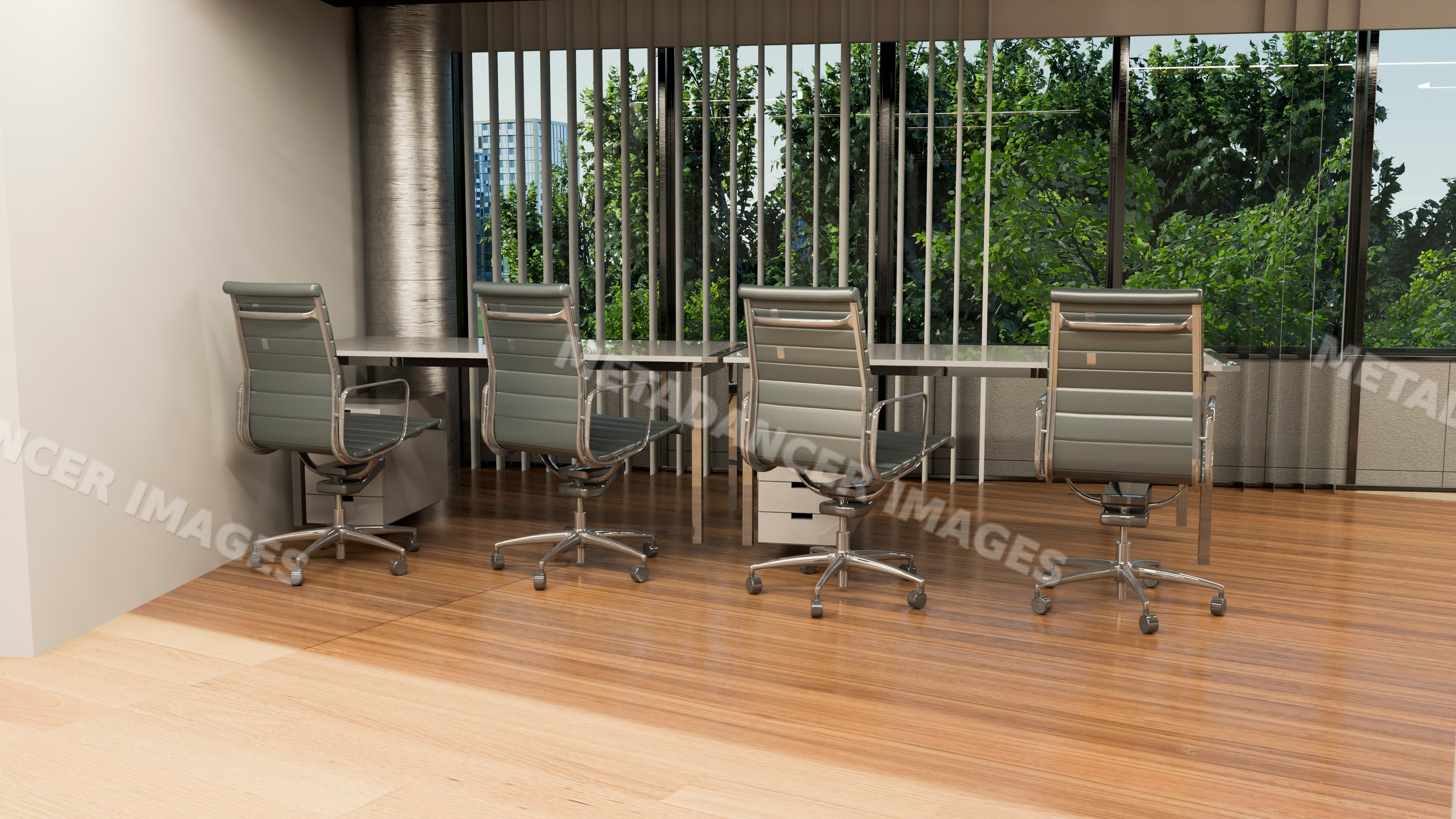 Modern office chairs aligned