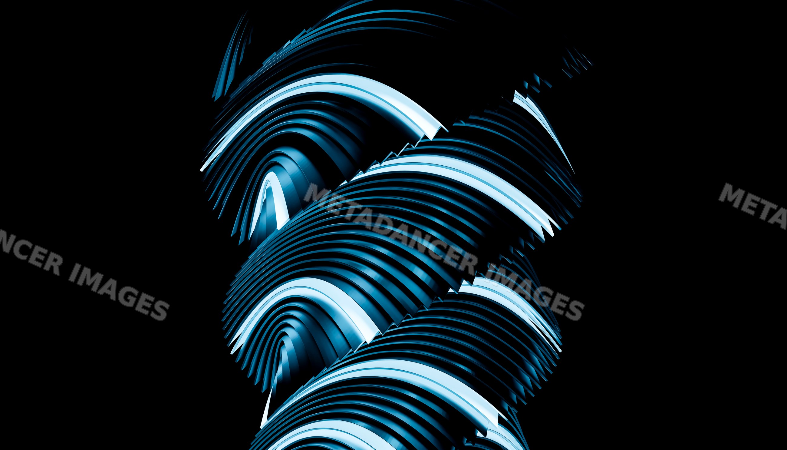 Abstract blue spiral curves with glowing light streaks