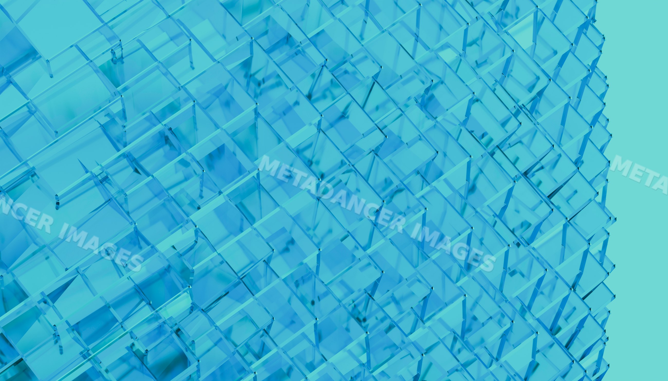 Abstract geometric pattern of blue transparent glass cubes