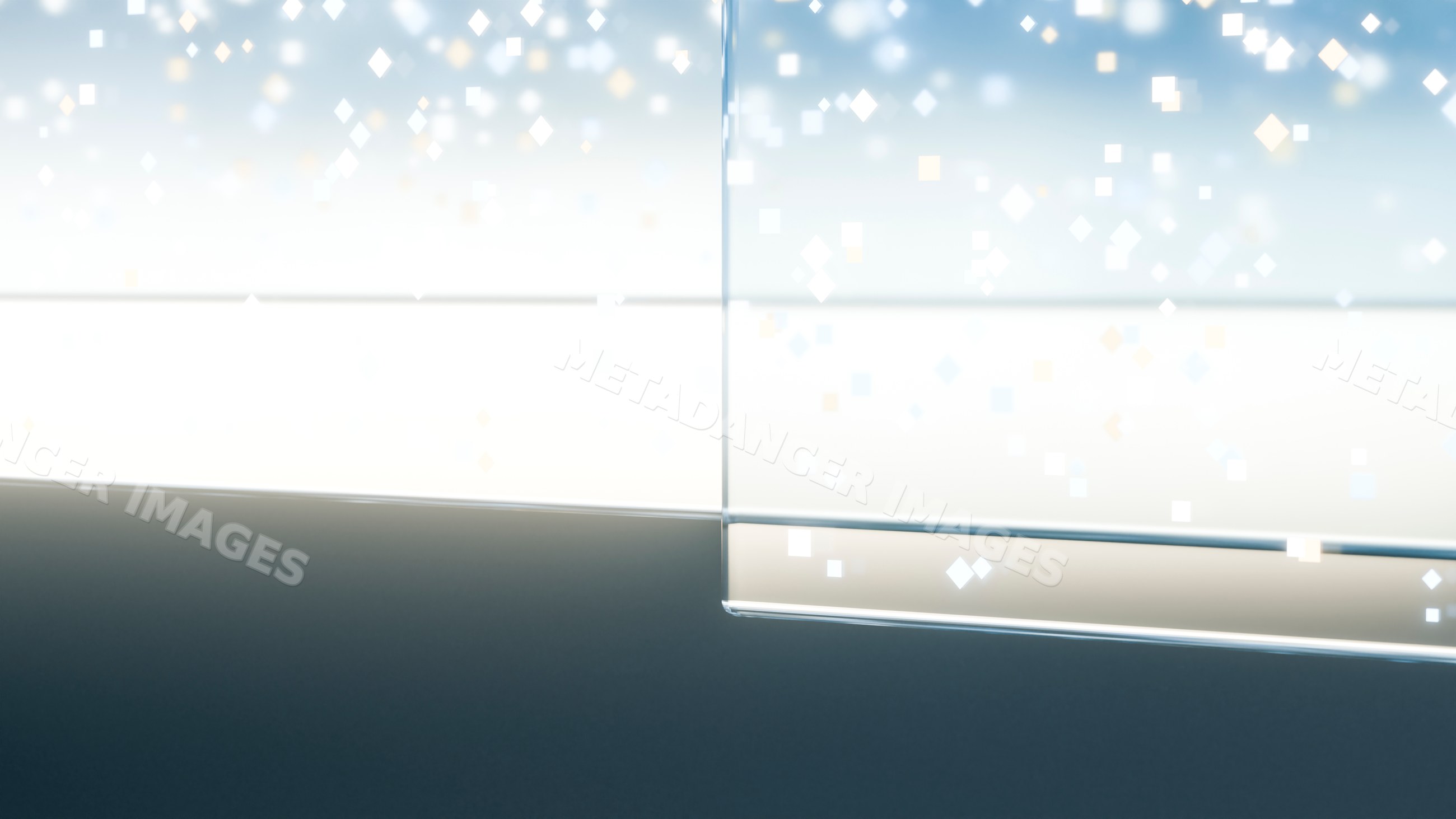 Glass of water with bubbles reflecting light