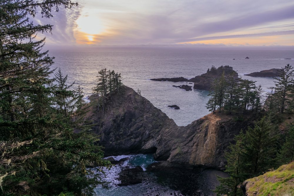 Rocky coastline sunset