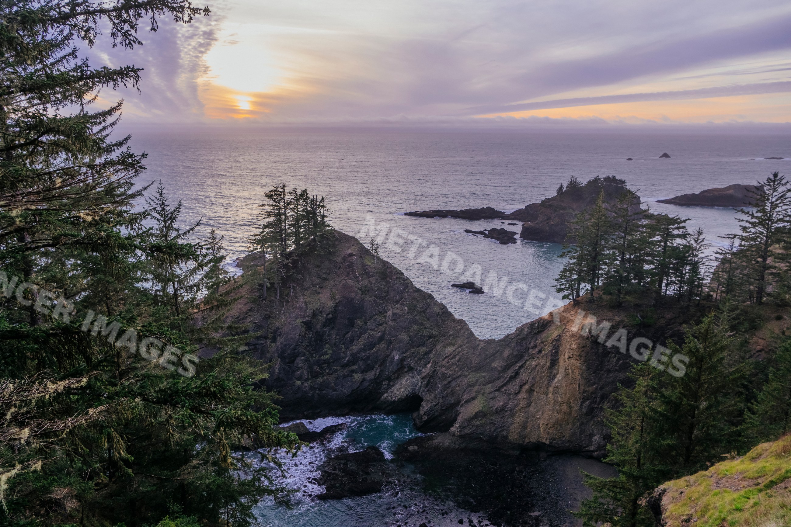 Rocky coastline sunset