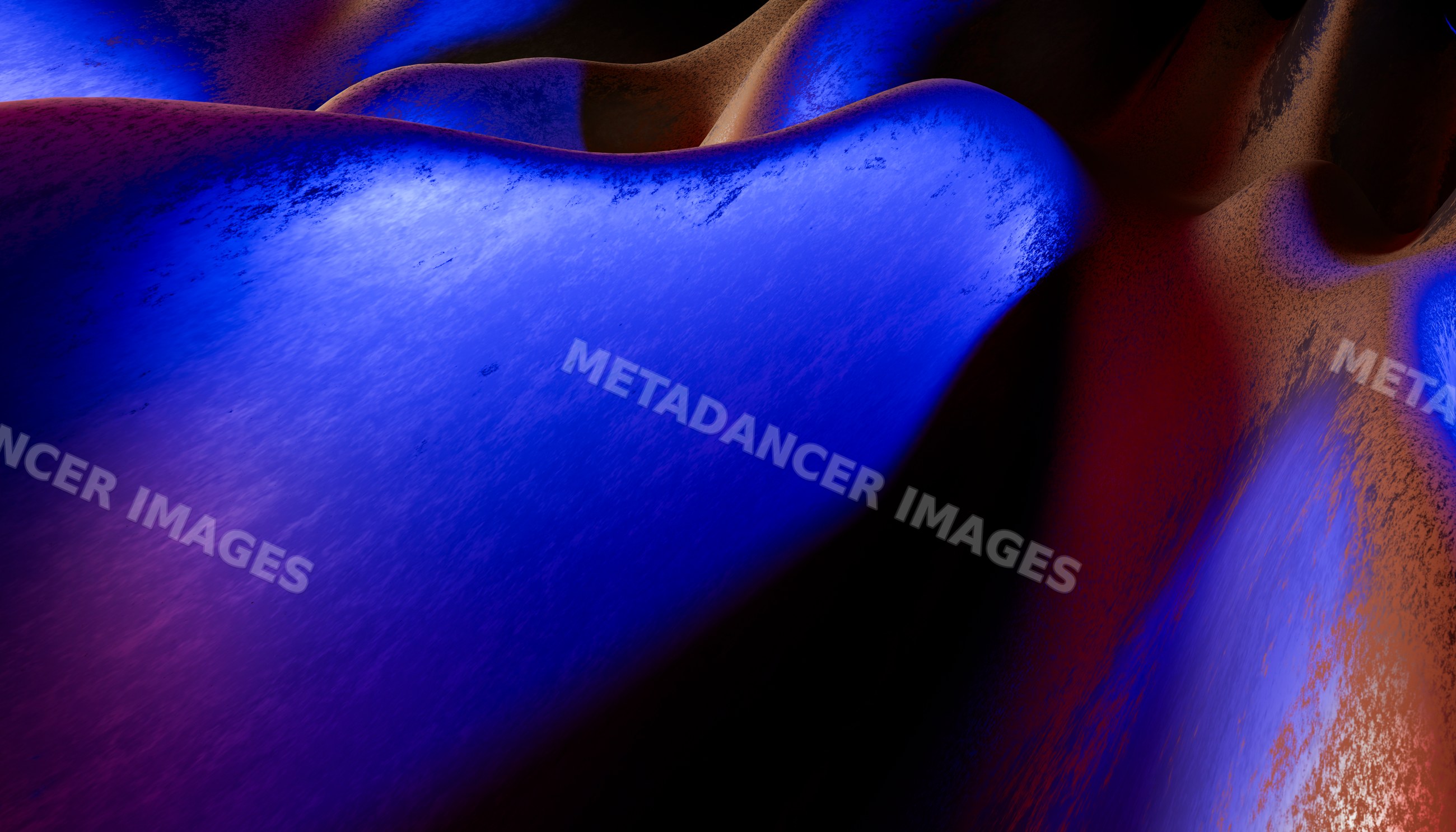 Close-up of a smooth metallic surface with abstract blue shapes