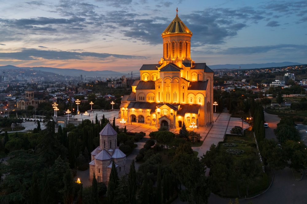 Holy trinity Cathedral of Tbilisi illuminated