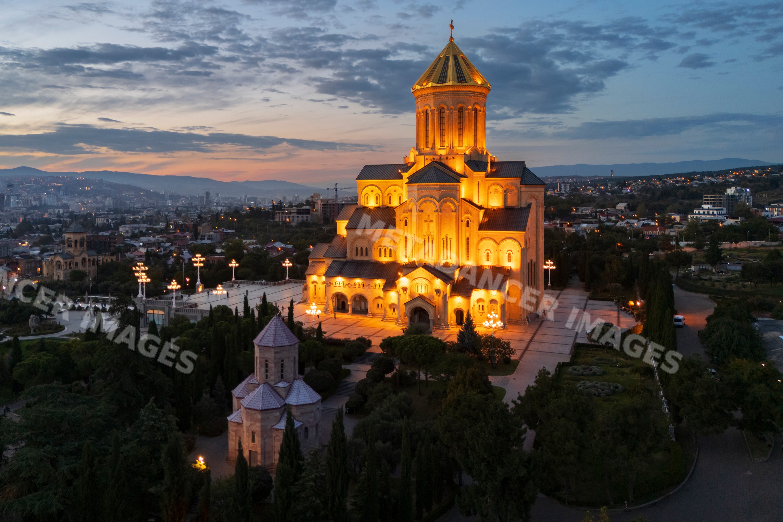 Holy trinity Cathedral of Tbilisi illuminated