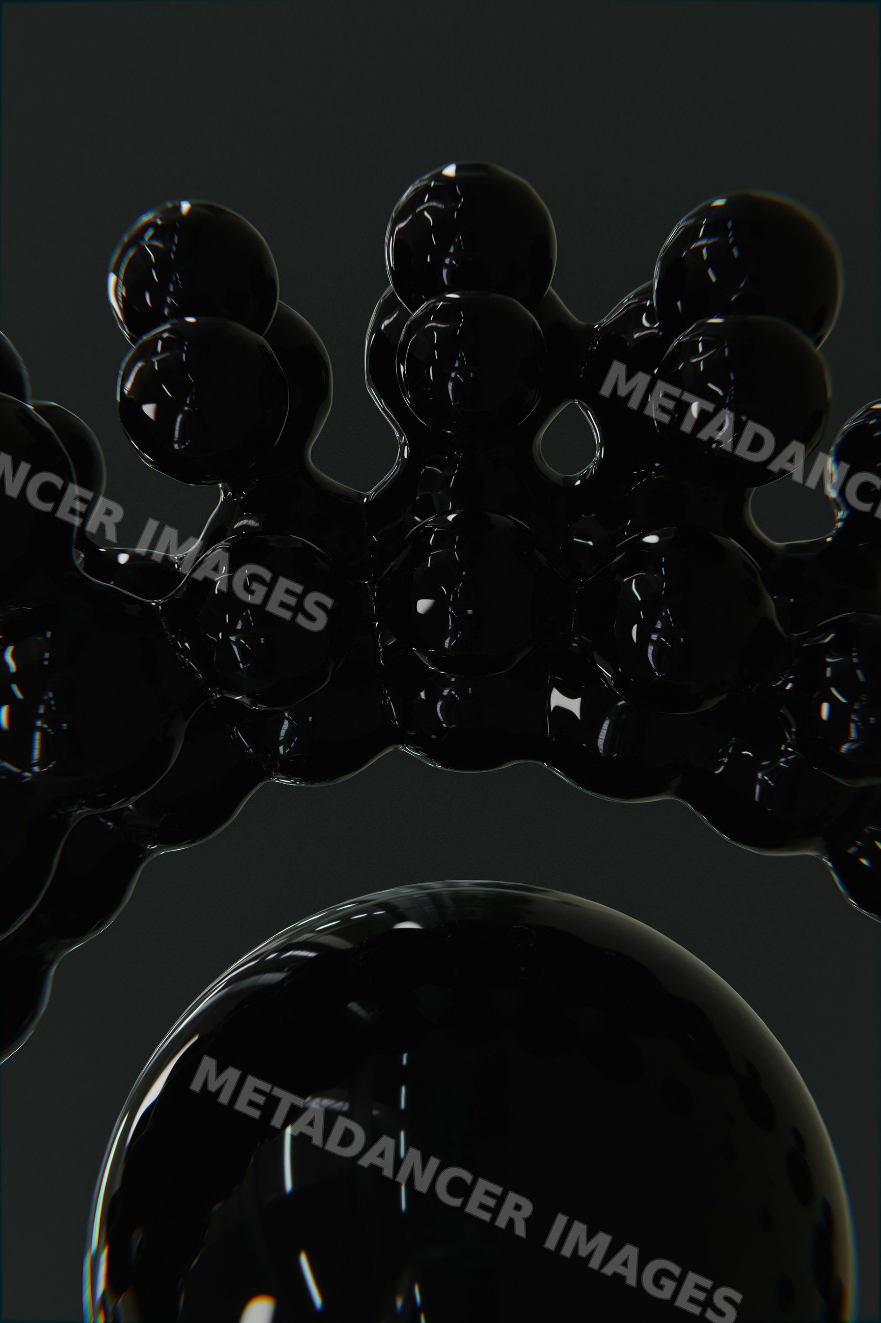 Black glossy abstract spheres with reflective surfaces