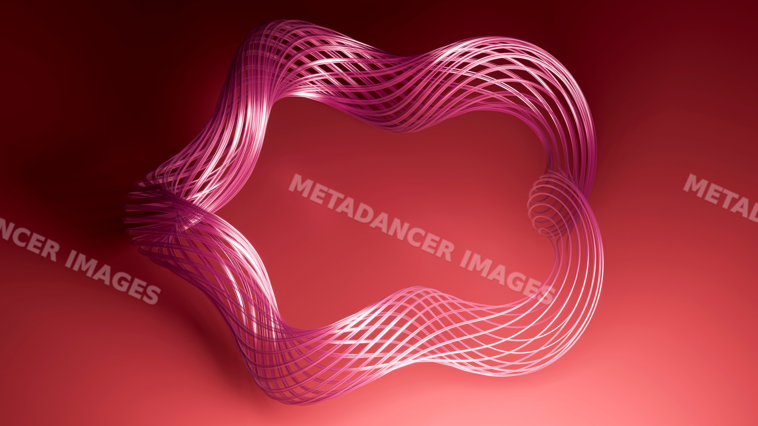 Abstract 3d flowing pink ribbon shape on red background