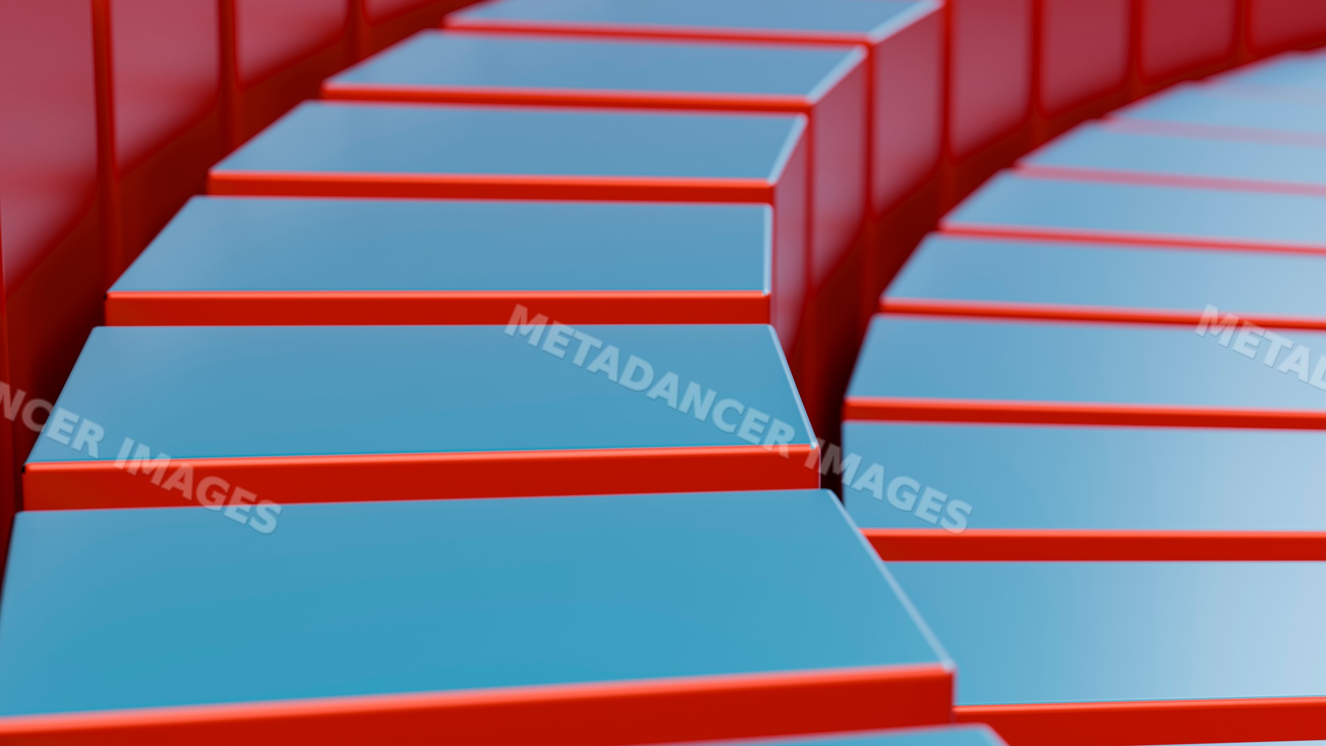Stacked 3d rectangular prisms with blue surfaces and red edges