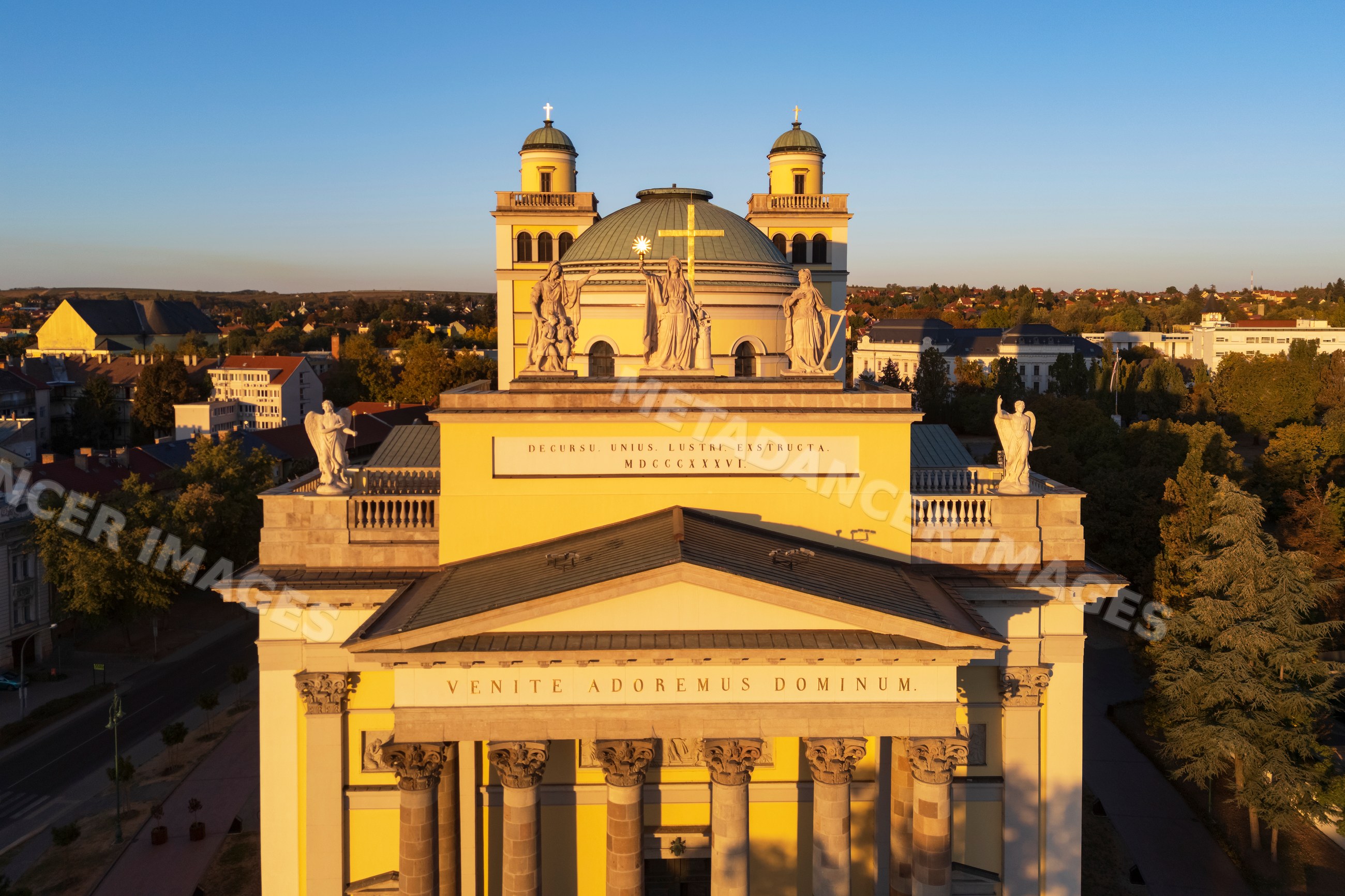 Cathedral basilica of st john the apostle in Eger Hungary at sunset