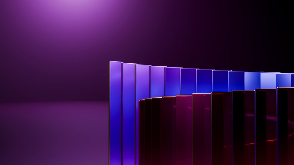Abstract illustration of purple glass panels arranged in rows