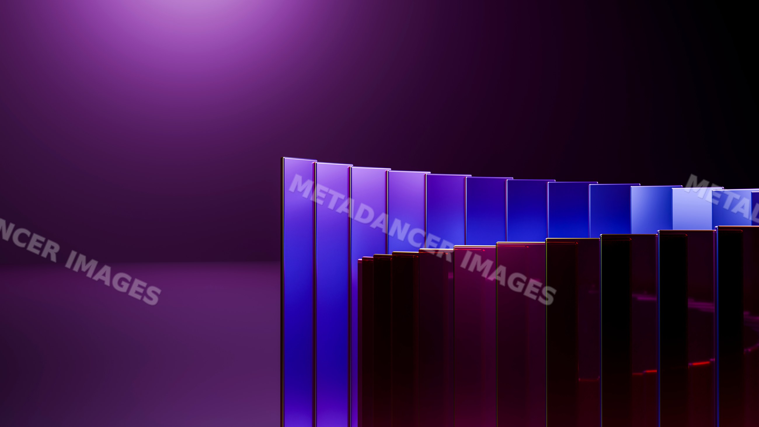Abstract illustration of purple glass panels arranged in rows
