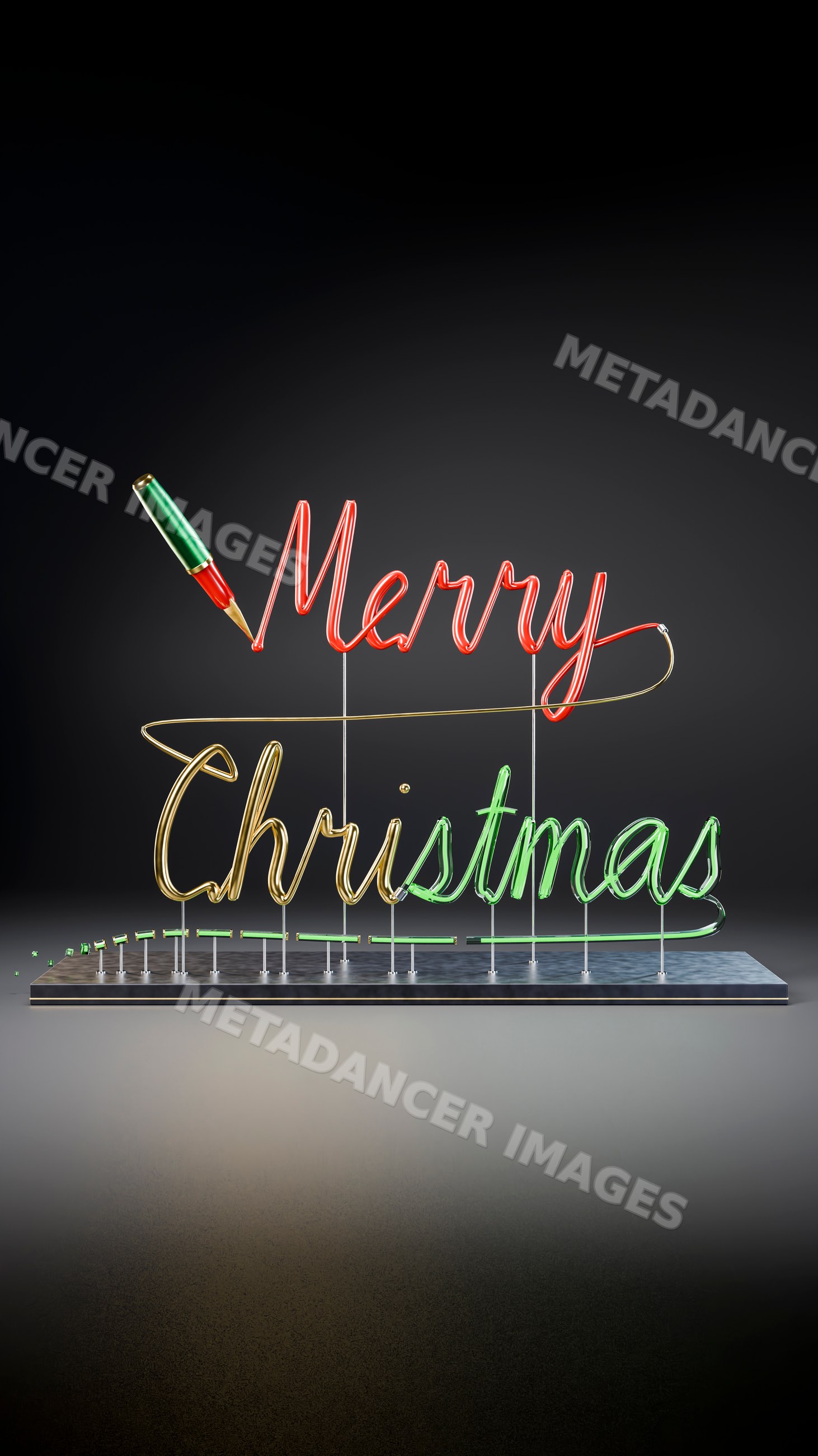 Neon sign displaying merry christmas in colorful glowing script