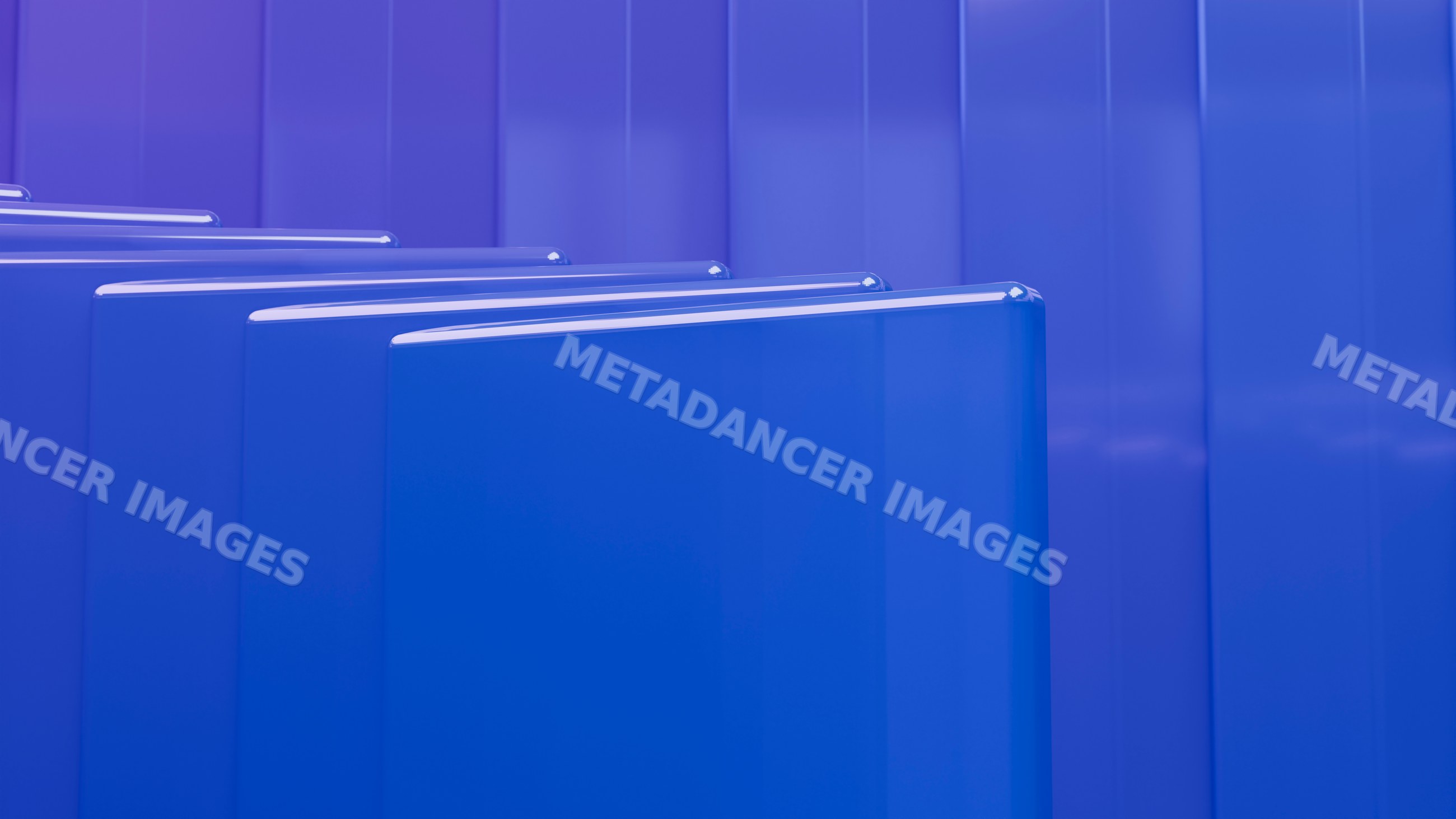 Blue abstract panels with shiny surfaces in digital 3d render