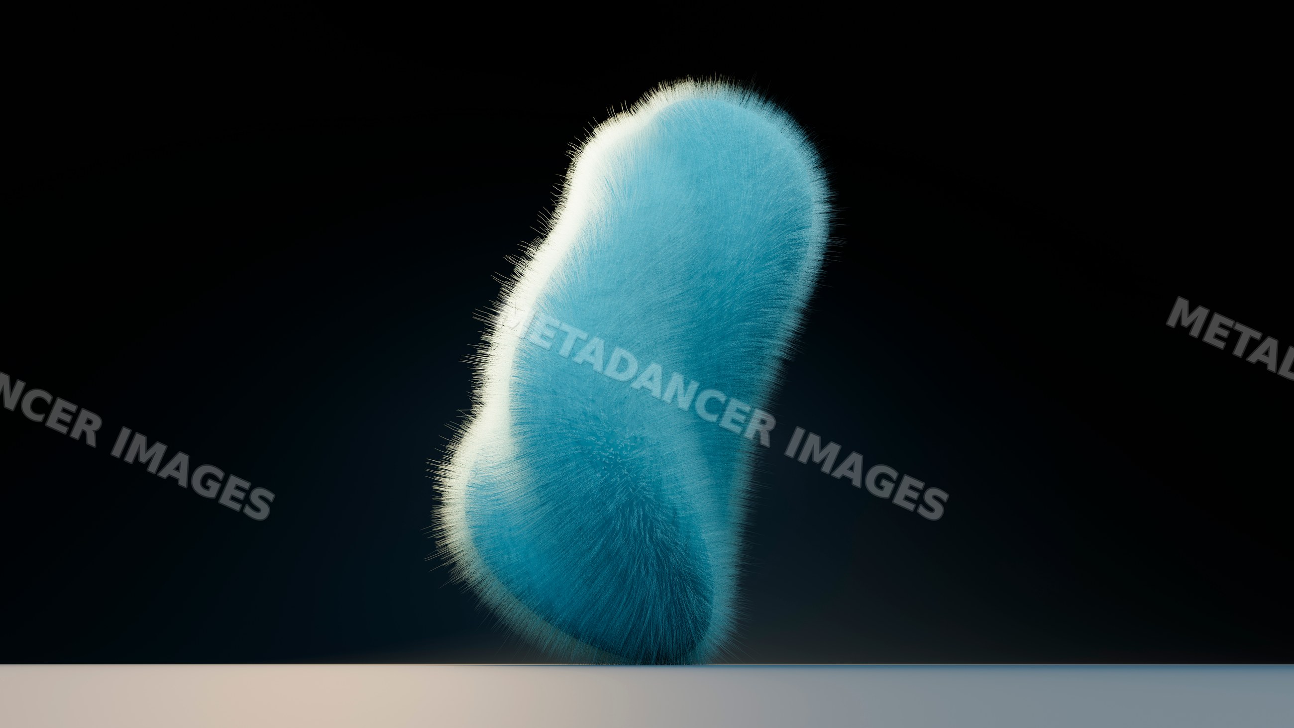 Blue furry abstract shape with soft texture on dark background