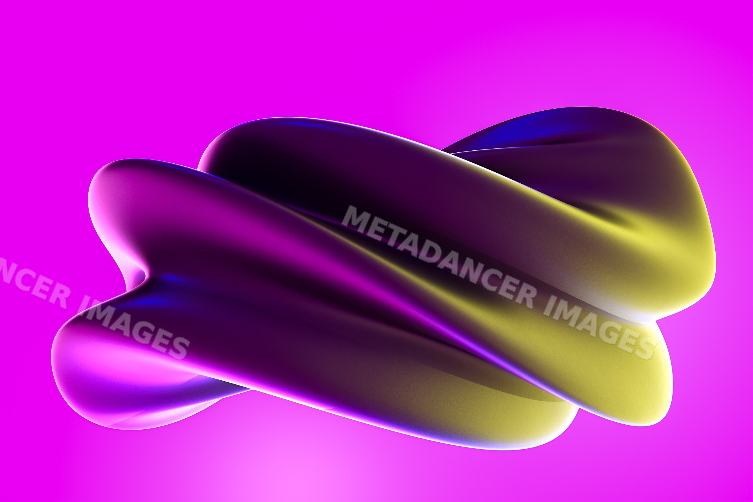 A 3d rendered abstract shape with smooth purple and yellow curves