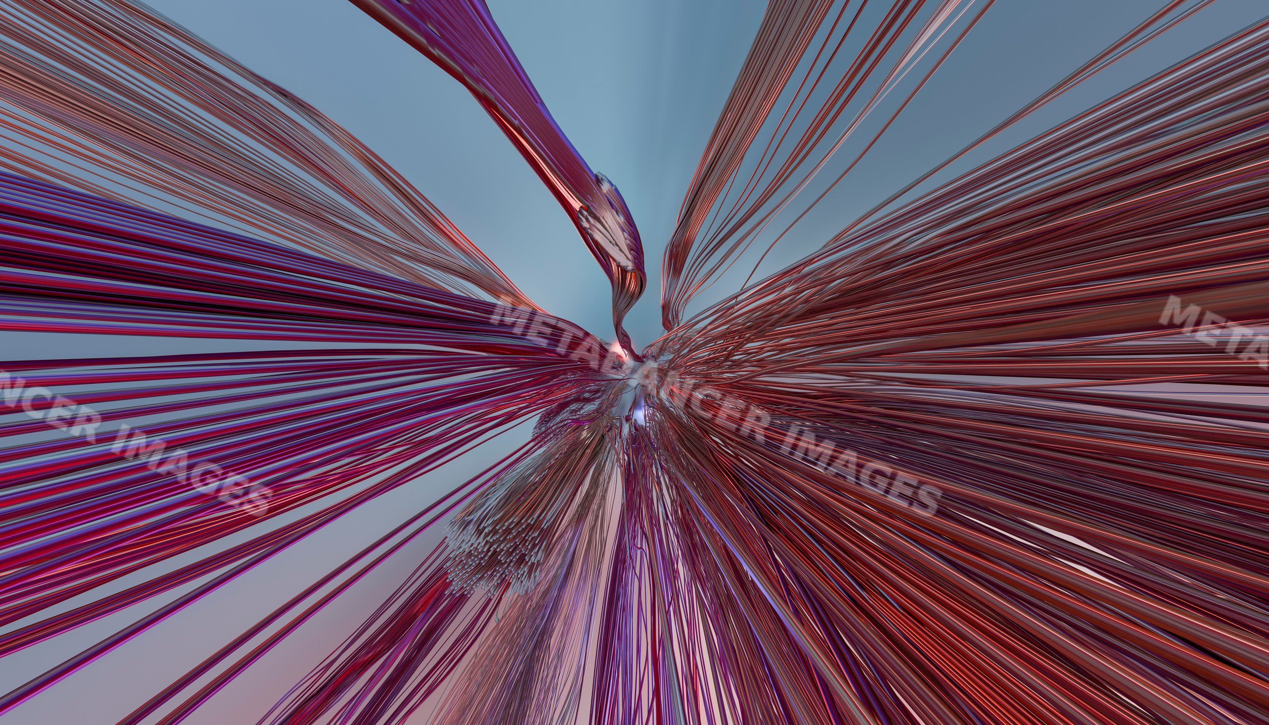 Contemporary abstract sculpture with twisted red metal strands