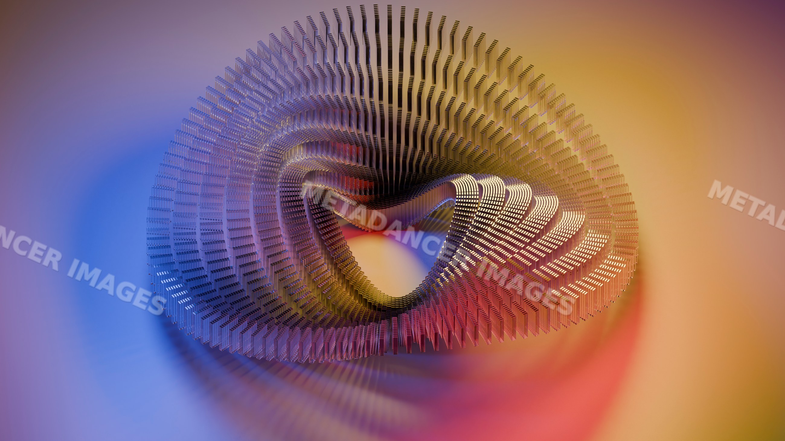 3d abstract spiral sculpture with metallic elements