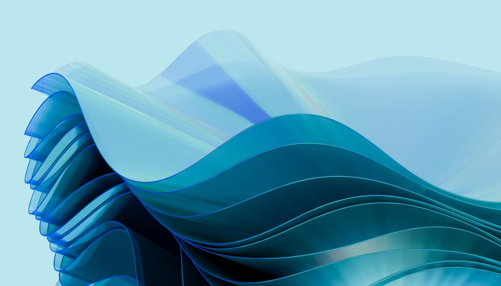 Abstract digital blue waves with translucent flowing shapes and smooth