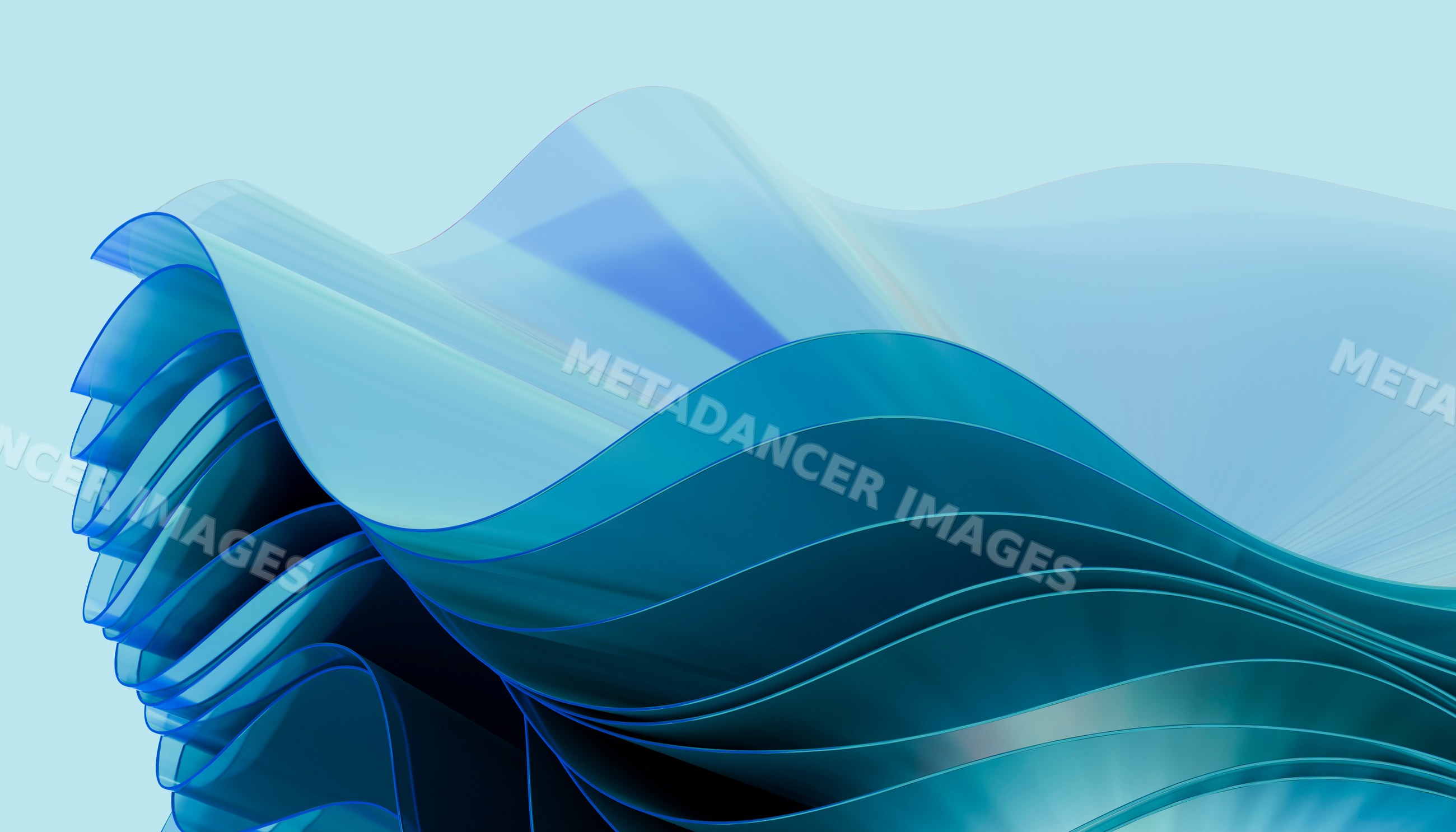 Abstract digital blue waves with translucent flowing shapes and smooth