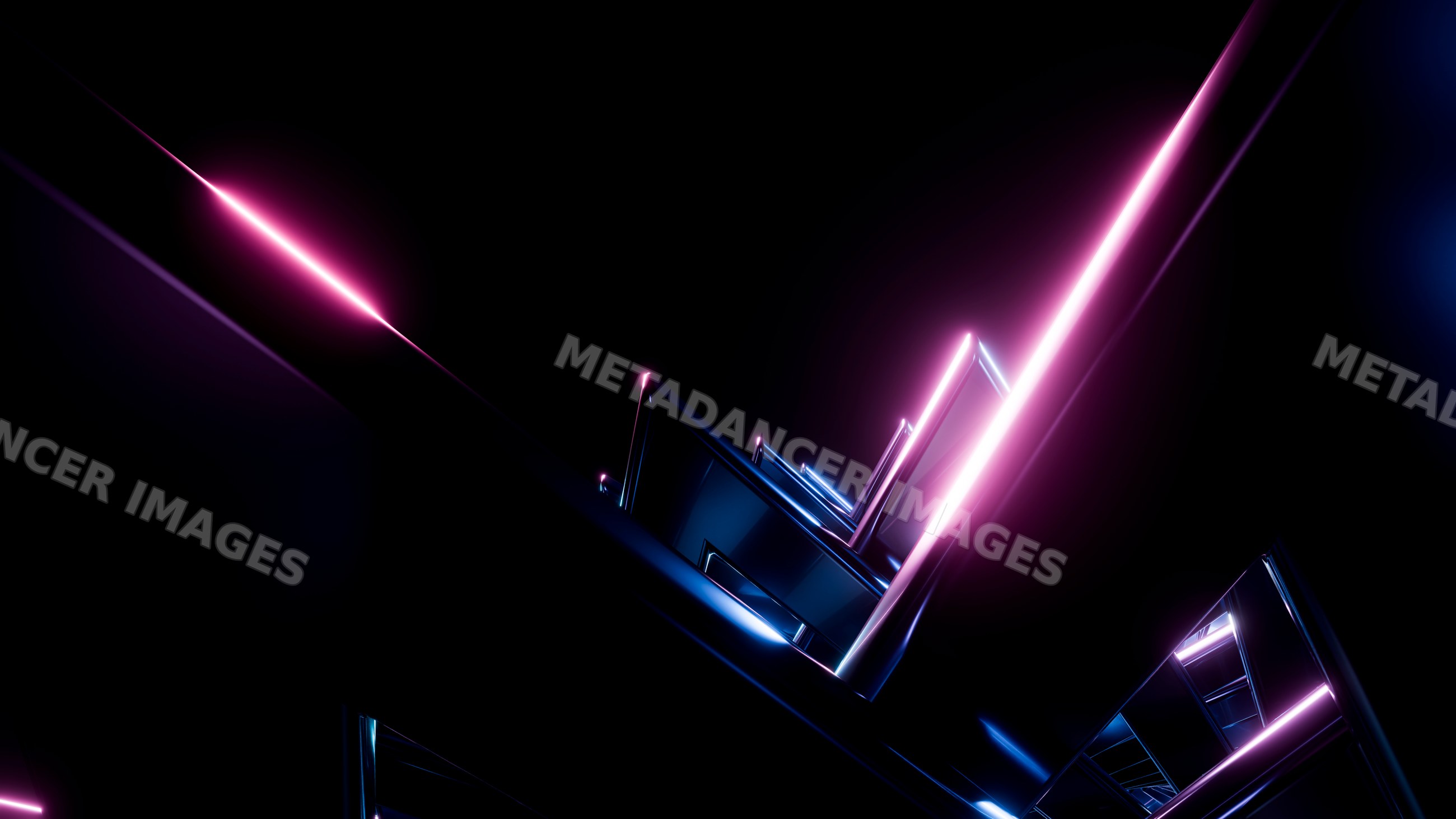 Abstract neon lights with purple and blue glowing beams