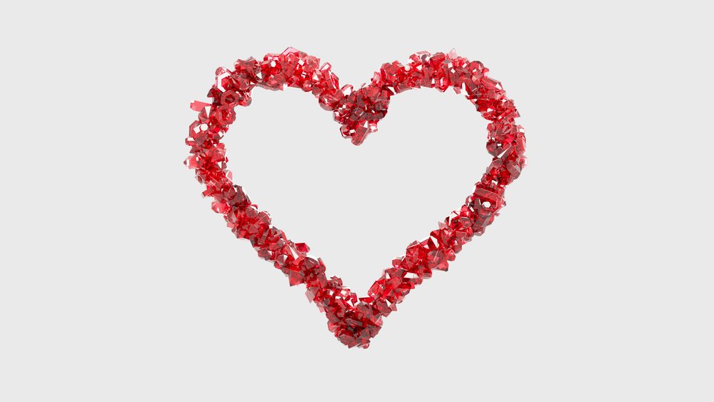 Red crystal heart sculpture 3d illustration