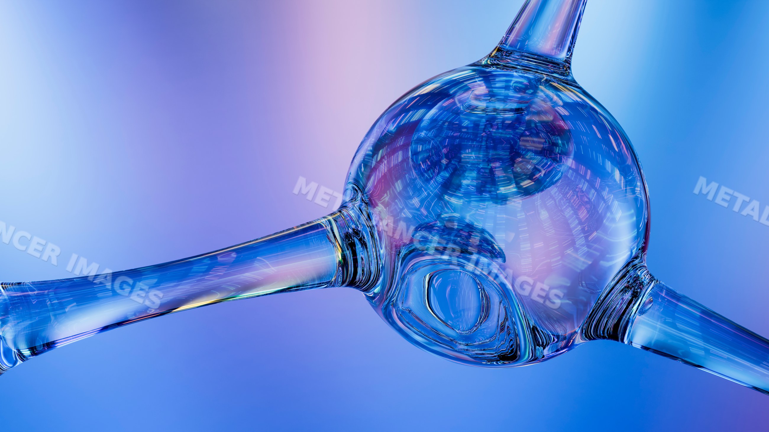 Glass molecular ball and stick model with colored lighting