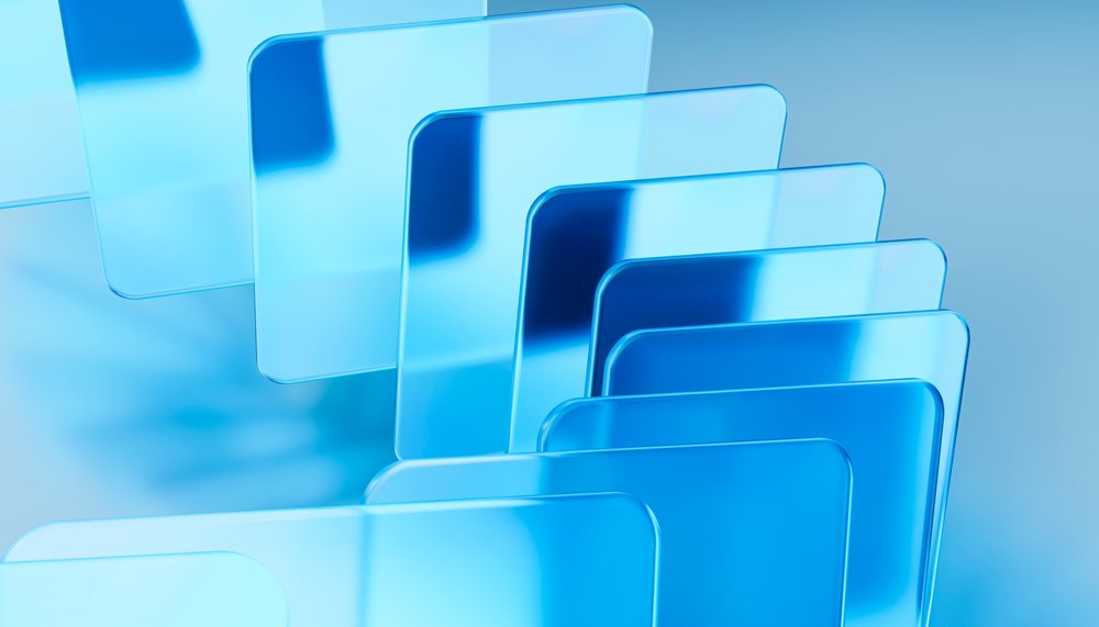 Stacked blue transparent glass panels
